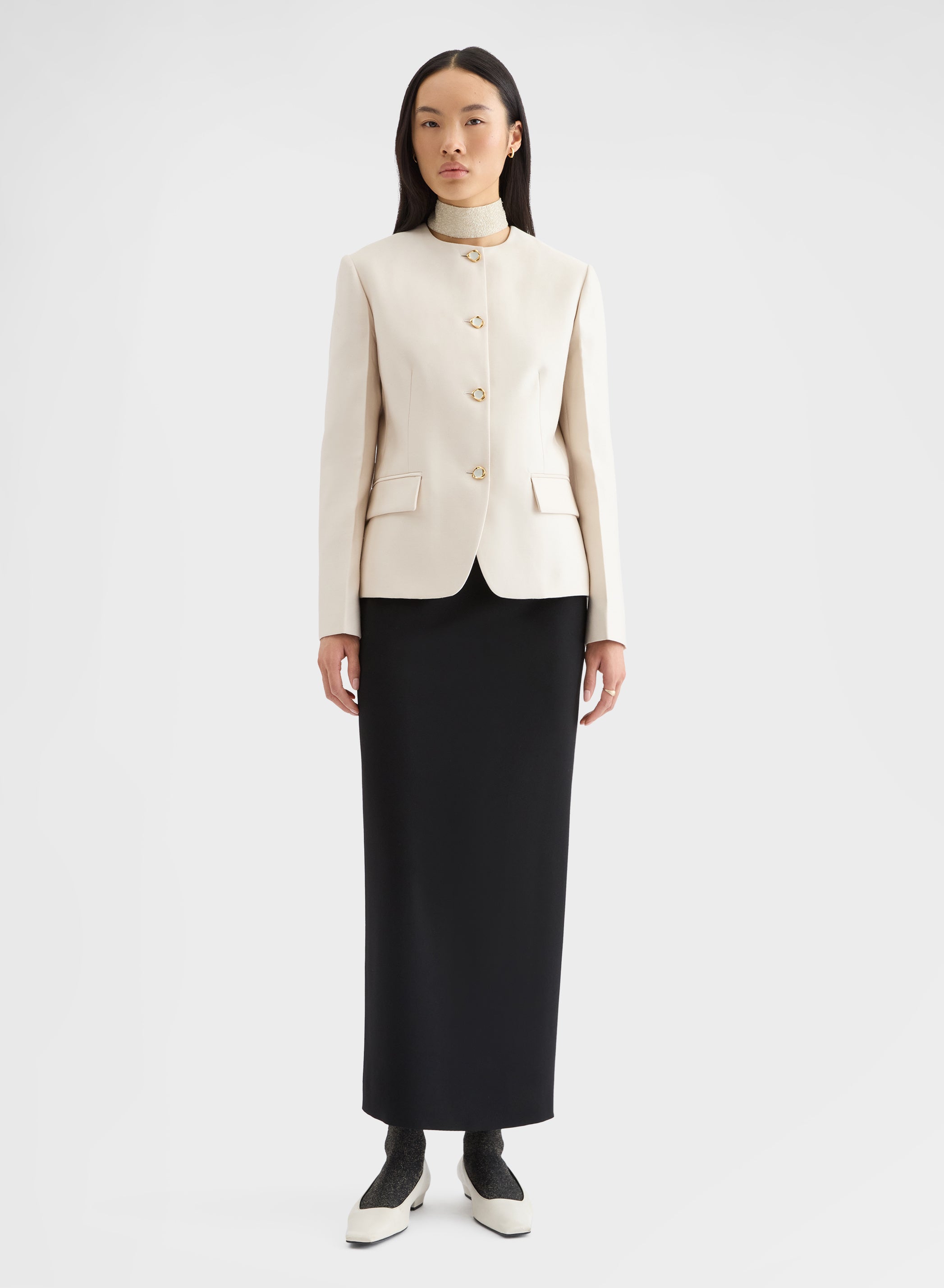 DOUBLE WOOL SILK FITTED BLAZER SNOW