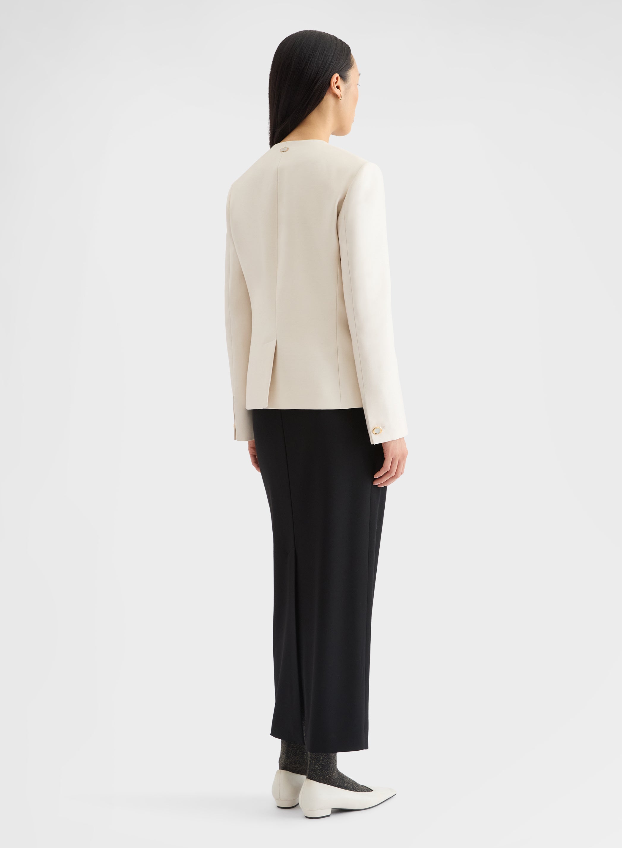 DOUBLE WOOL SILK FITTED BLAZER SNOW