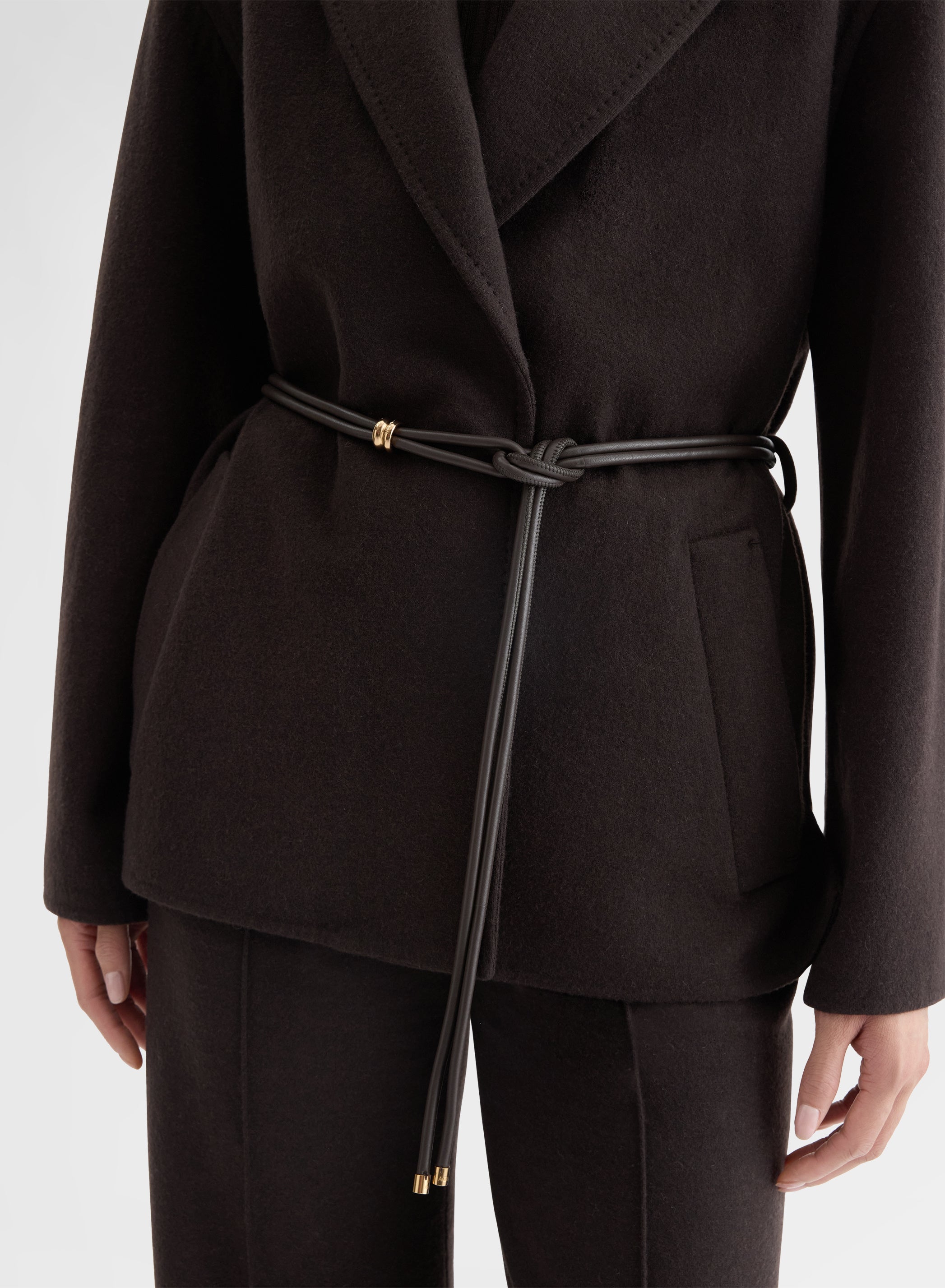 B-JERSEY DOUBLE FACE BELTED BLAZER CHOCOLATE