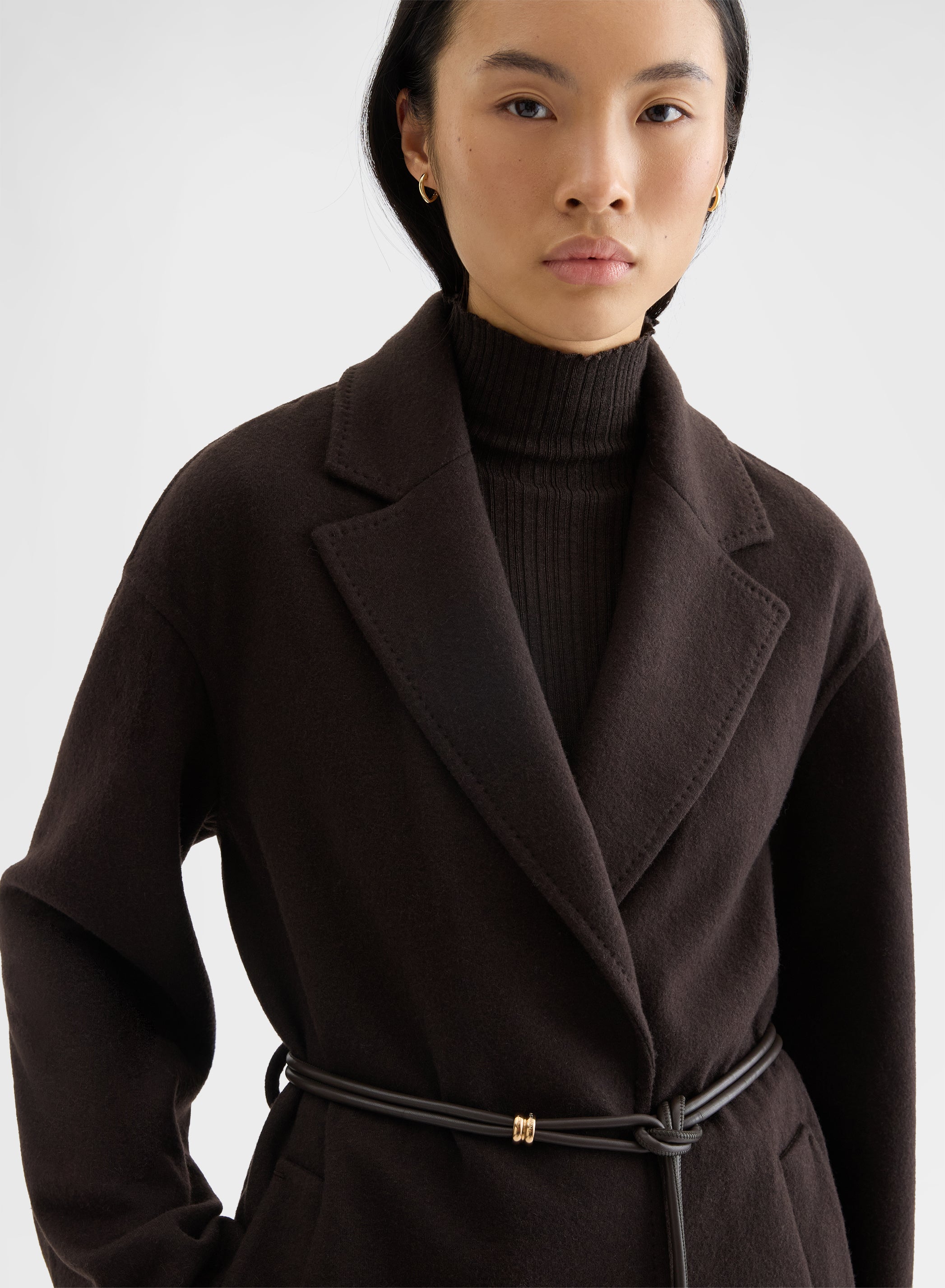 B-JERSEY DOUBLE FACE BELTED BLAZER CHOCOLATE