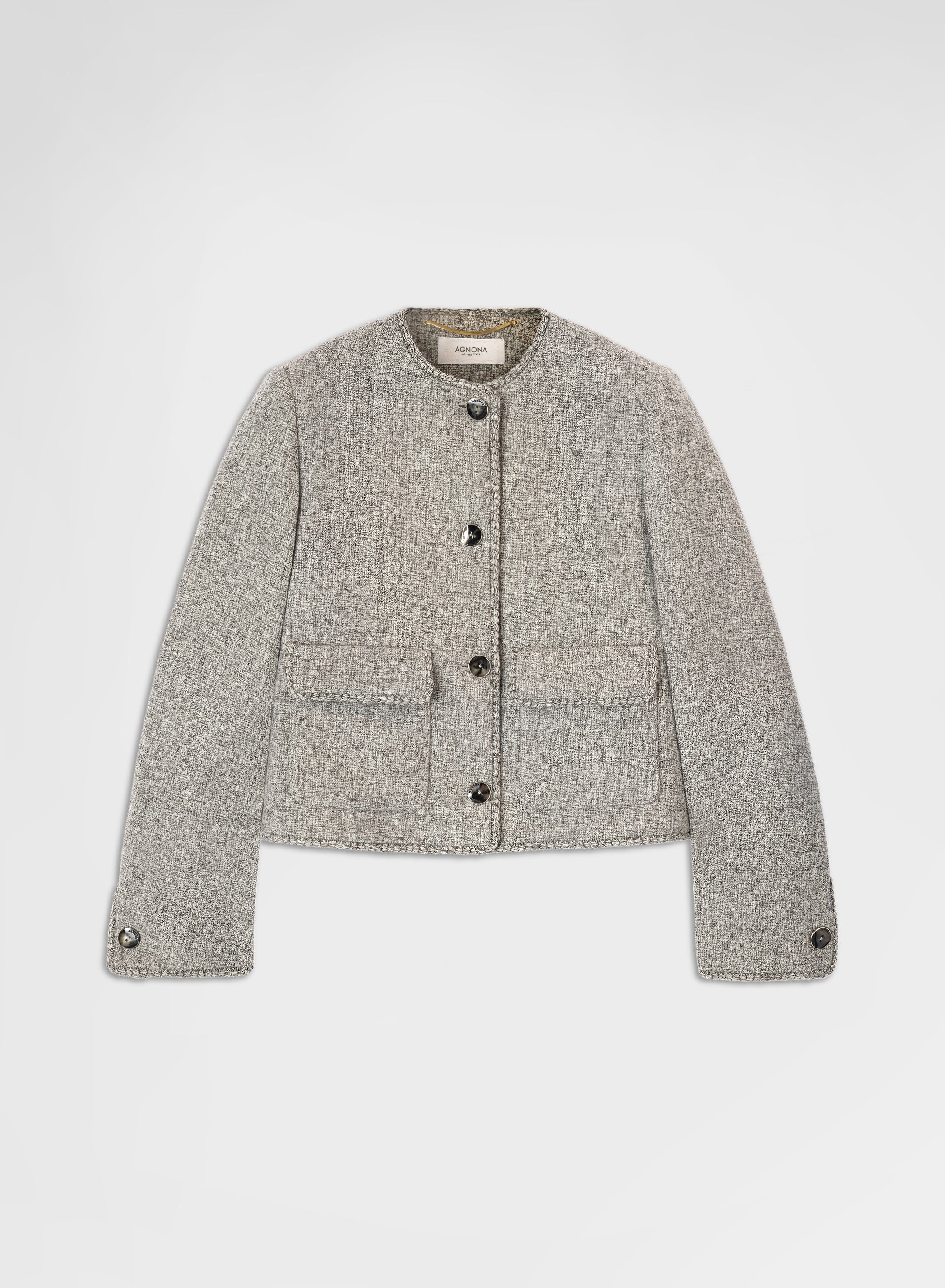 HEAVY MOULINE WOOL ROUND NECK CROPPED JACKET