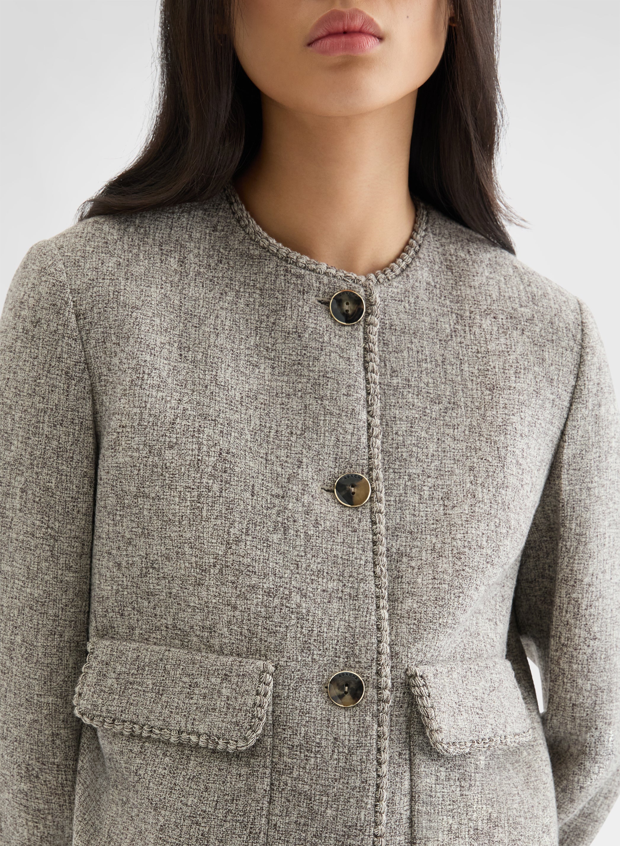 HEAVY MOULINE WOOL ROUND NECK CROPPED JACKET