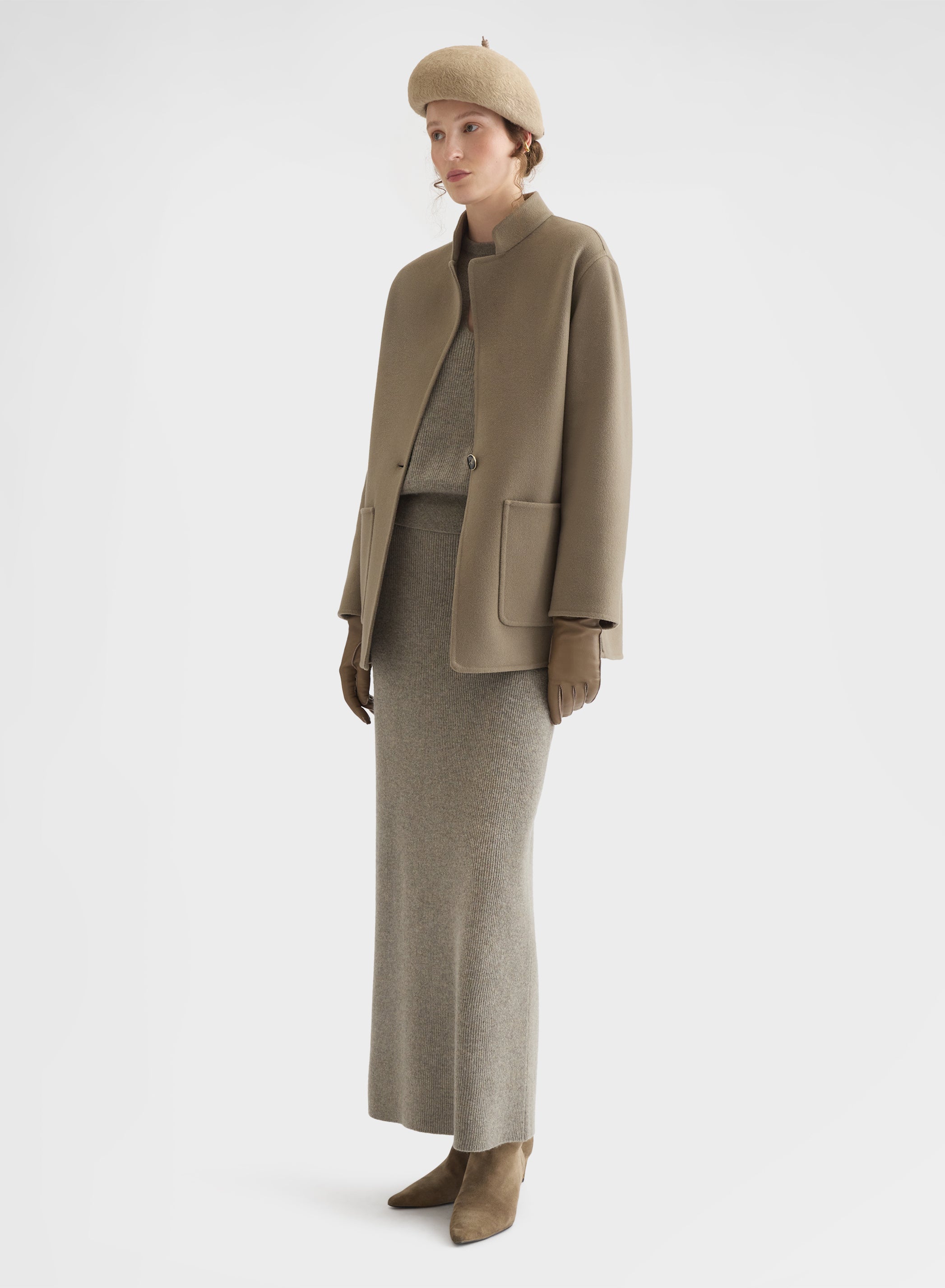 MATT CASHMERE DOUBLE FACE HIGH NECK CARDIGAN JACKET