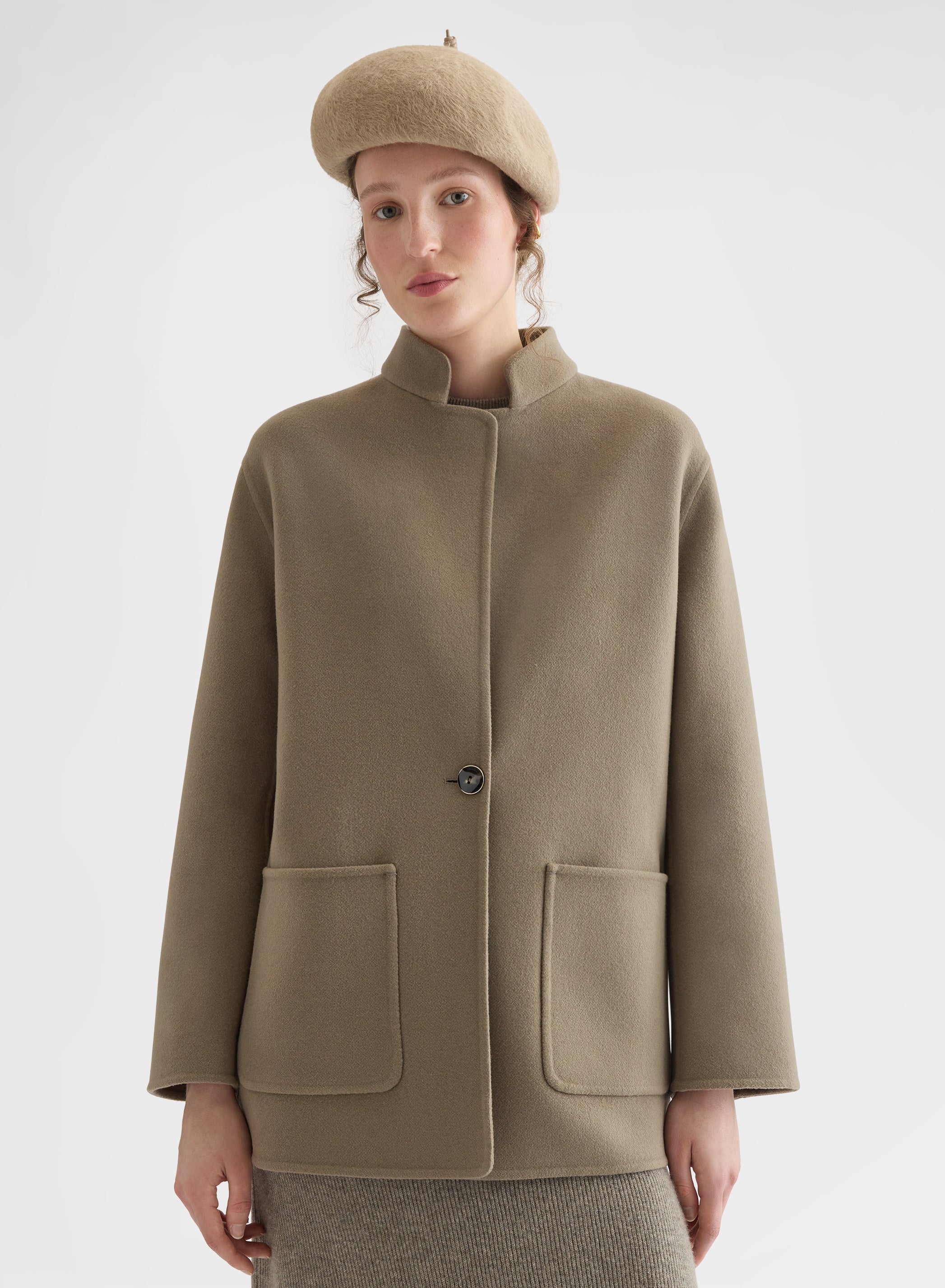 MATT CASHMERE DOUBLE FACE HIGH NECK CARDIGAN JACKET