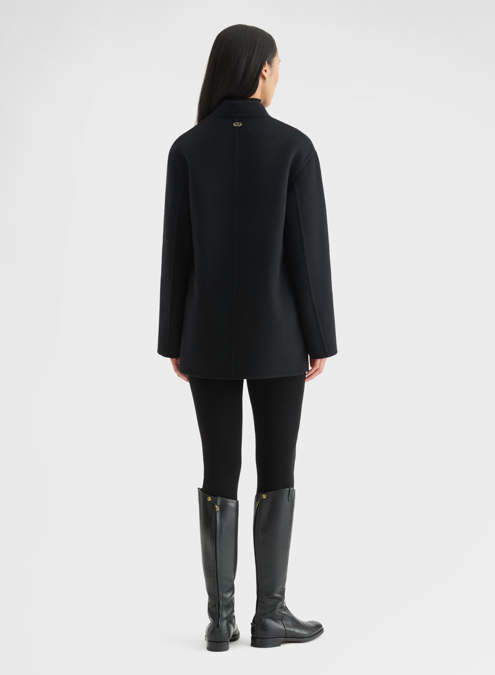 MATT CASHMERE DOUBLE FACE HIGH NECK CARDIGAN JACKET BLACK