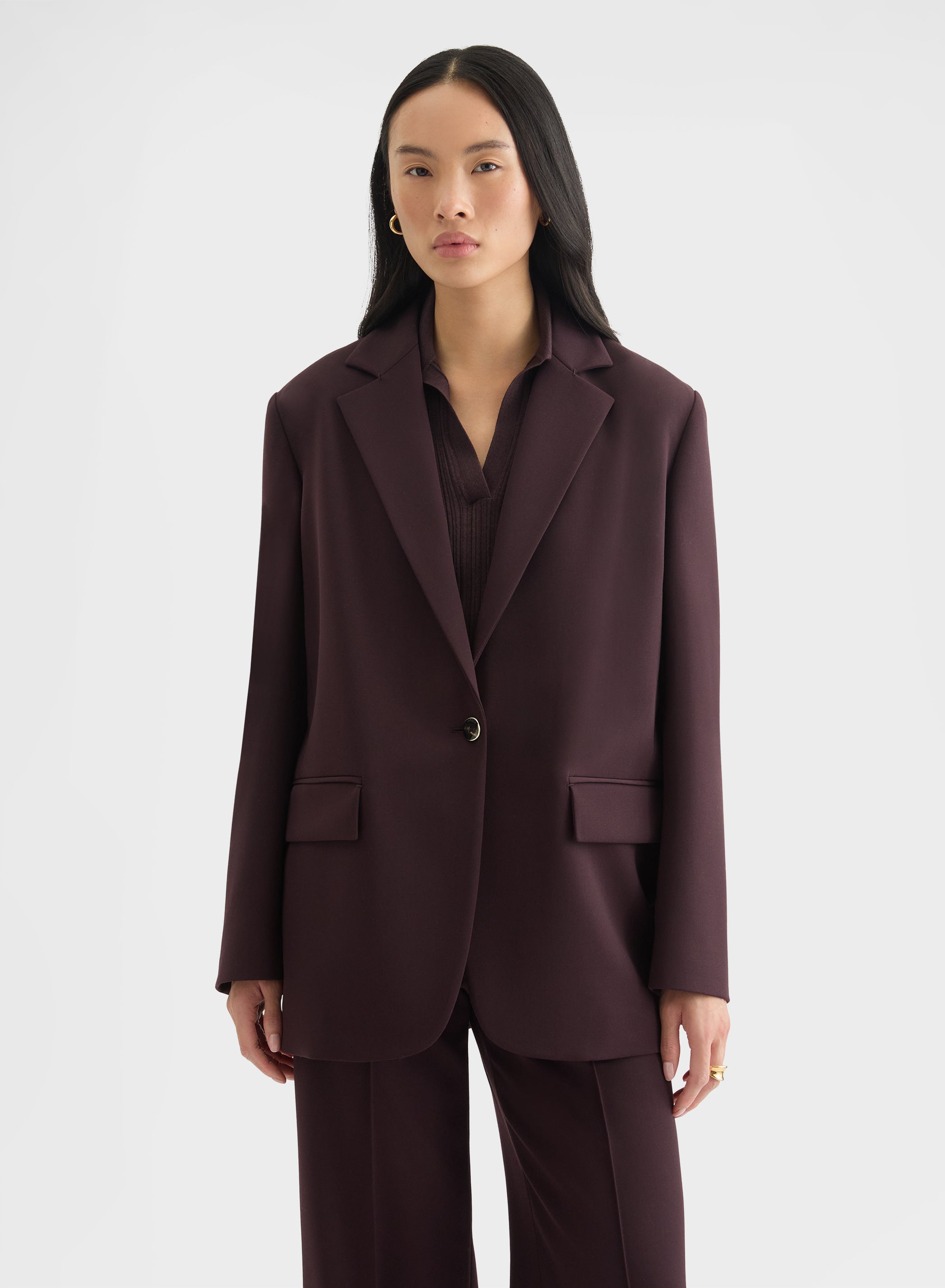 FLUID WOOL SINGLE BREASTED BLAZER BURGUNDY