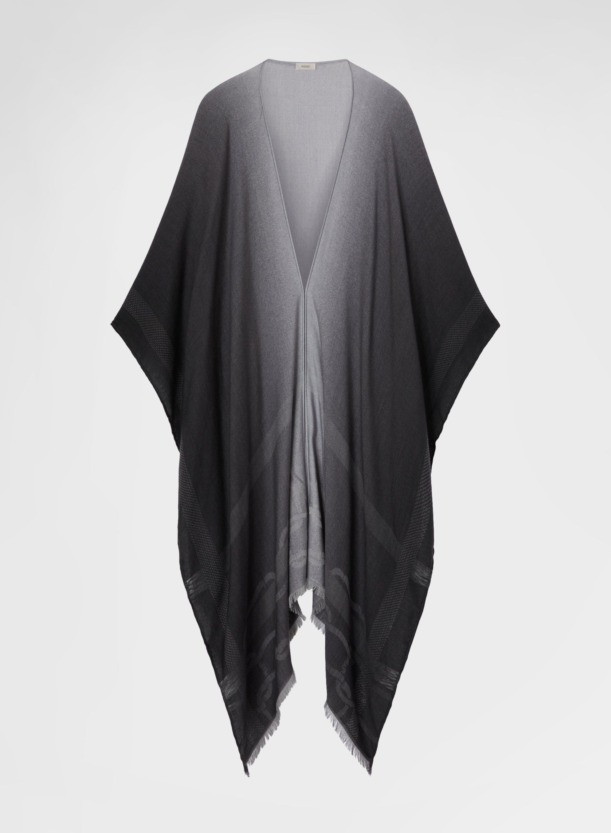 PRINTED WOOL BLEND JACQUARD LONG PONCHO BLACK