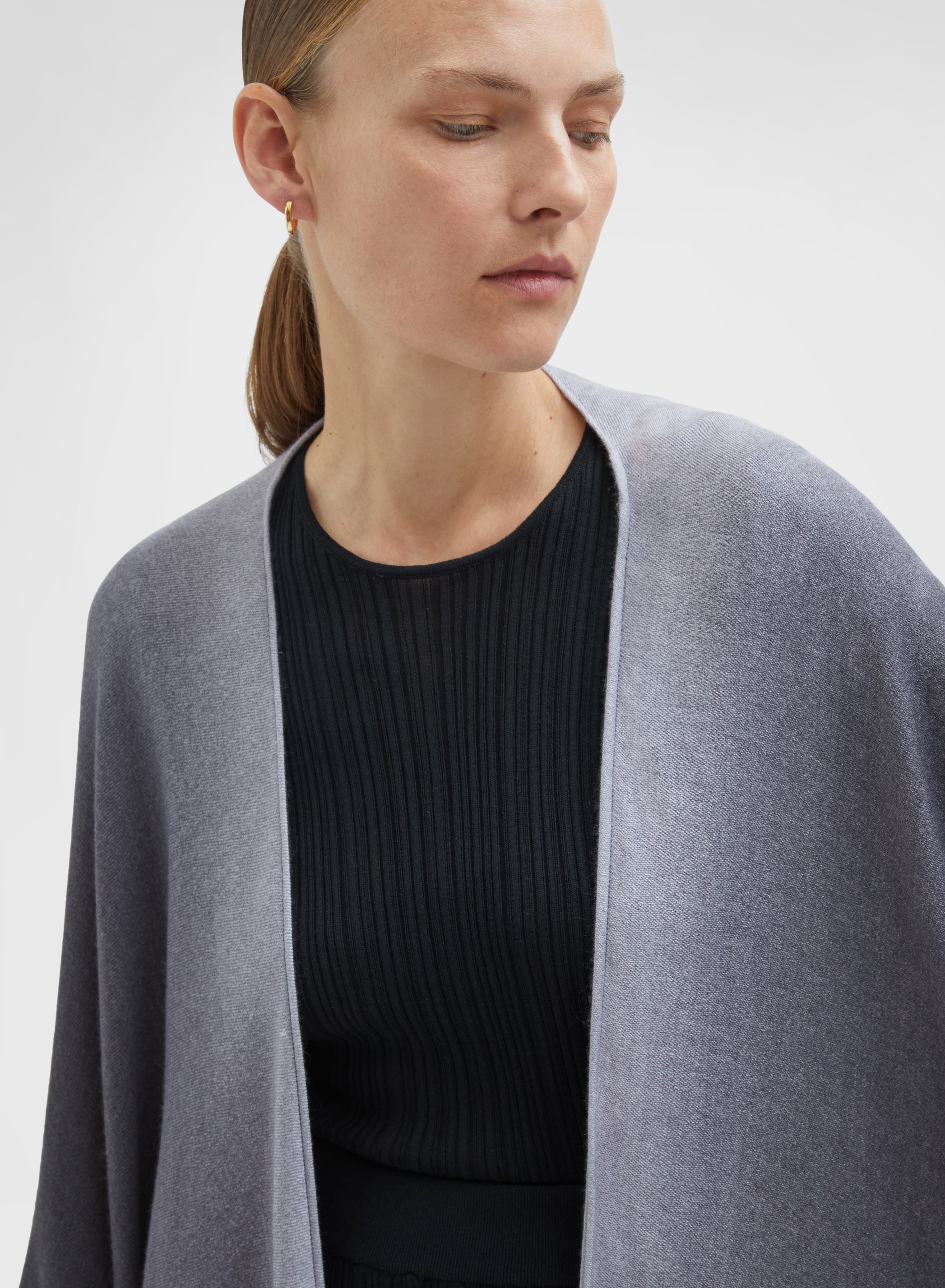 PRINTED WOOL BLEND JACQUARD LONG PONCHO BLACK