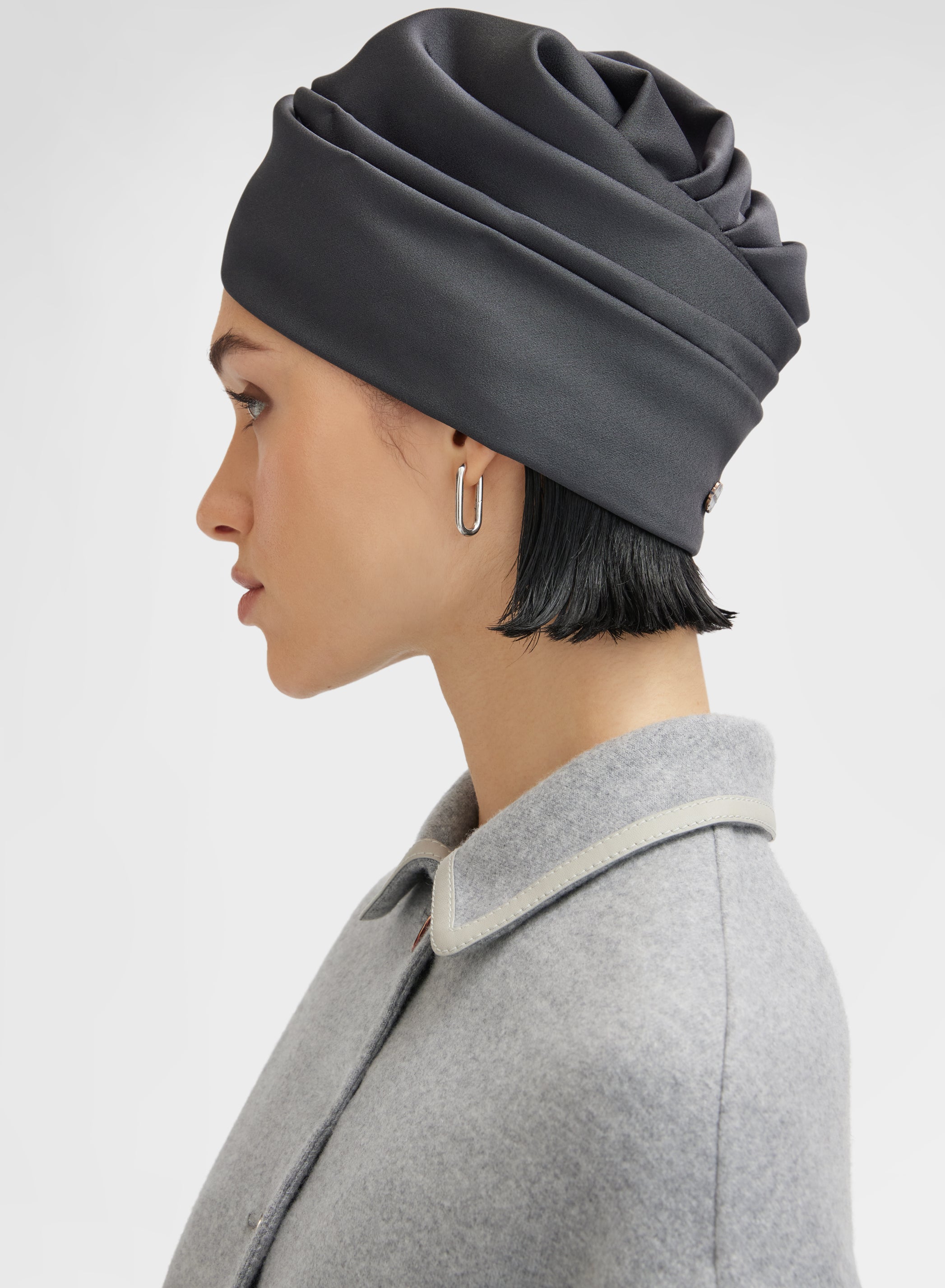 WOMAN SILK BLEND SATIN HAT CHARCOAL