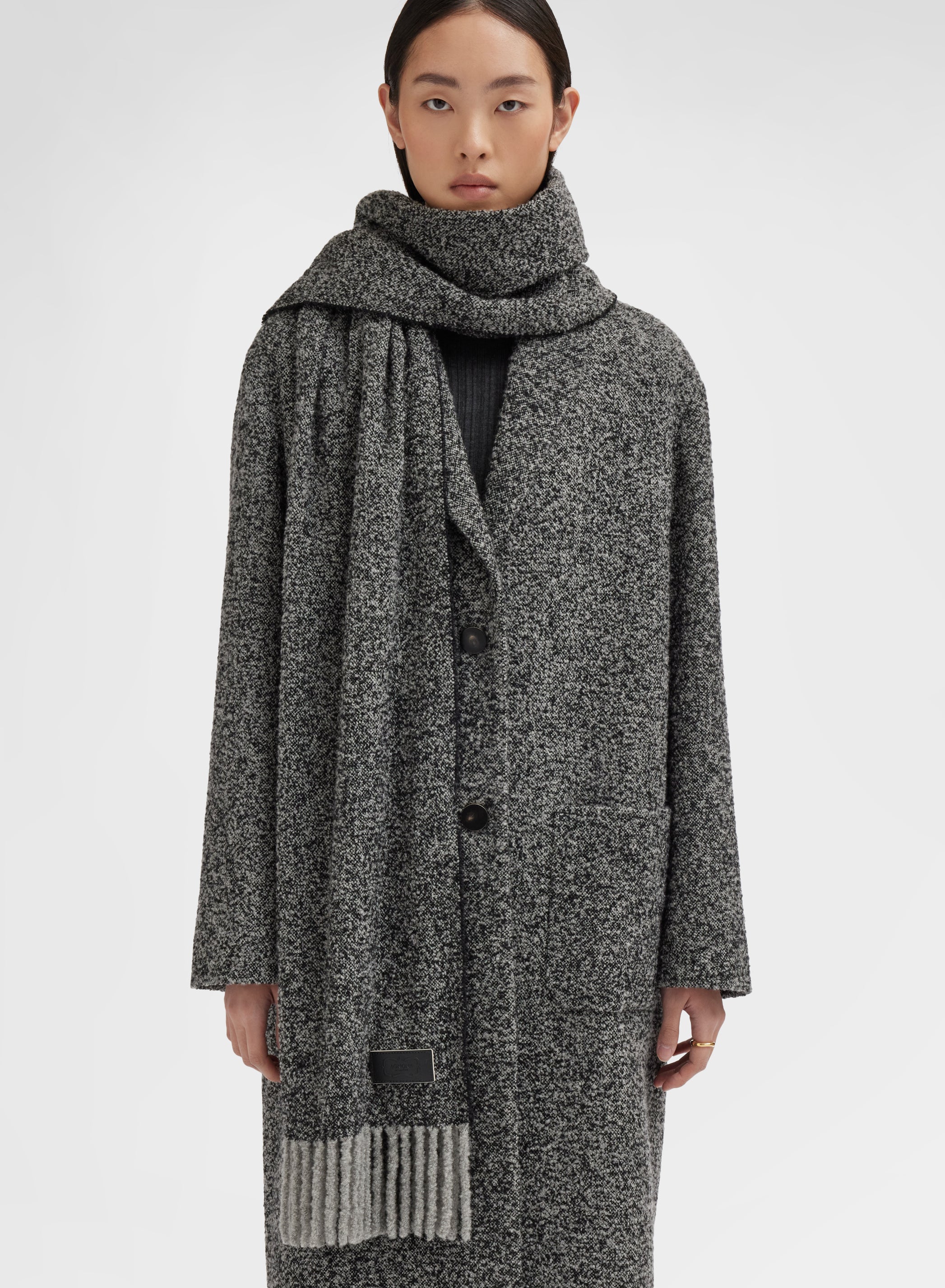 CASHMERE SILK BOUCLE SCARF DARK GREY