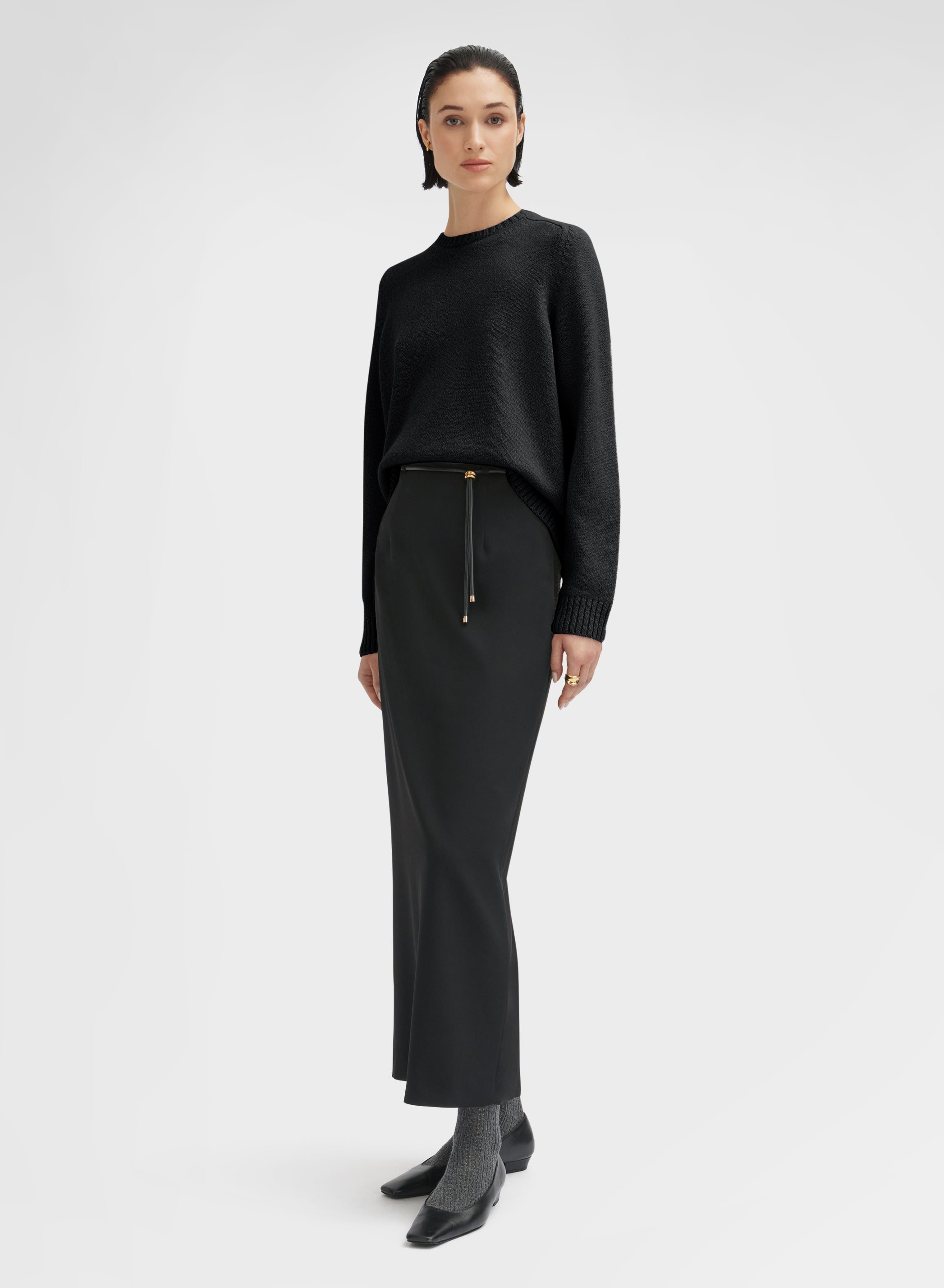 LONG SLEEVE CREWNECK CASHMERE RASATO BLACK