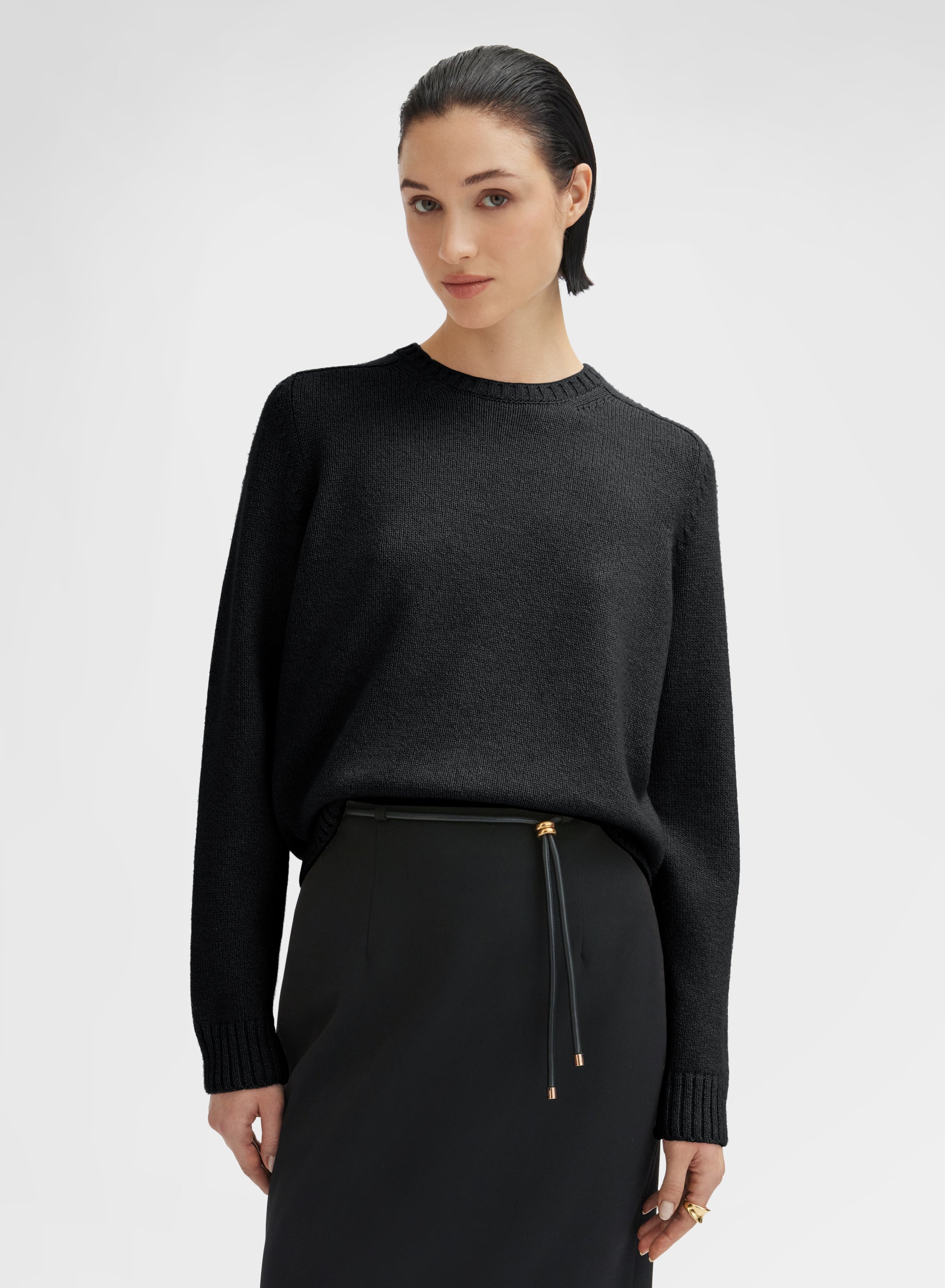 LONG SLEEVE CREWNECK CASHMERE RASATO BLACK