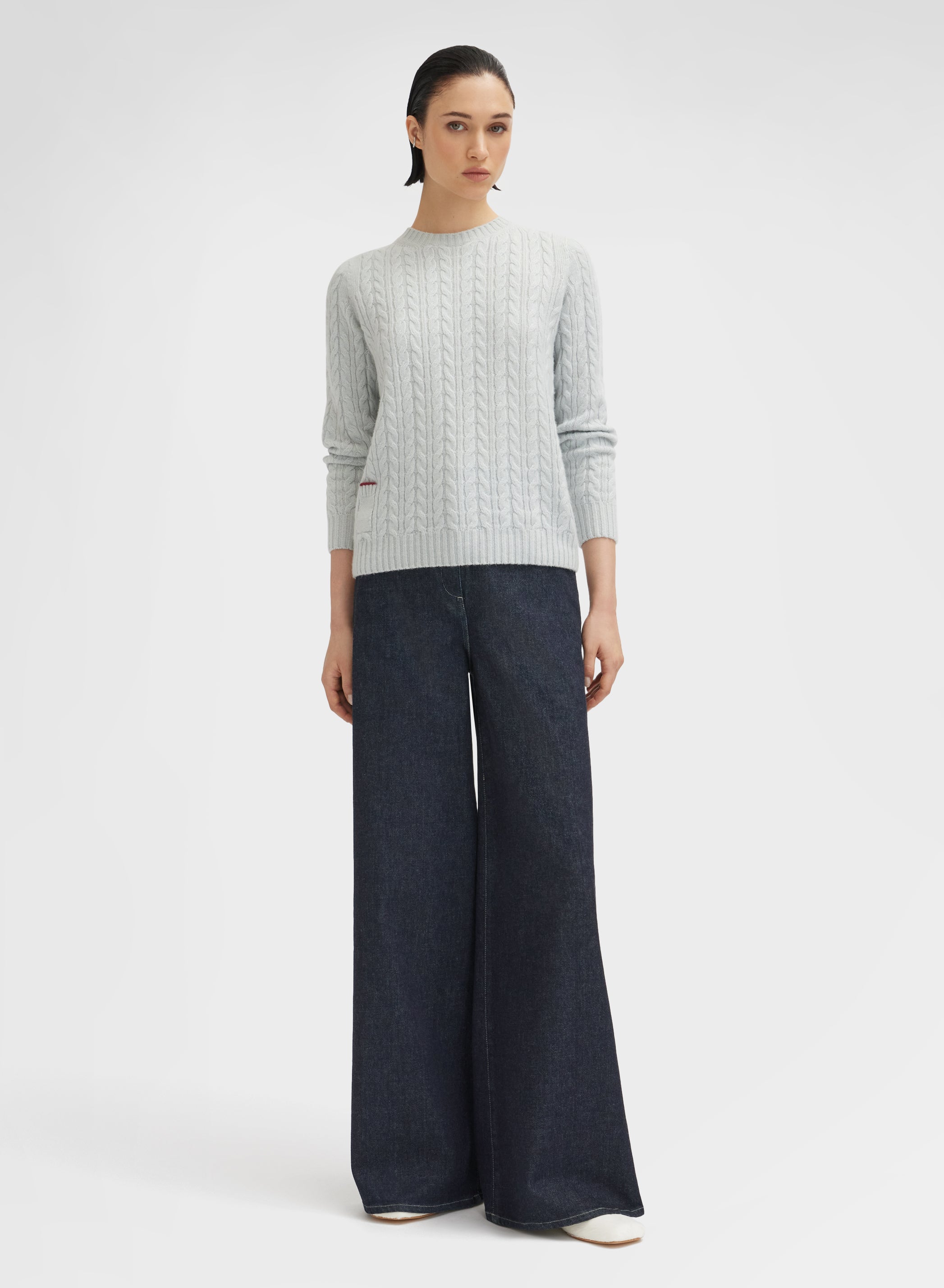 LONG SLEEVE CREWNECK CASHMERE PLAIT AQUAMARINE