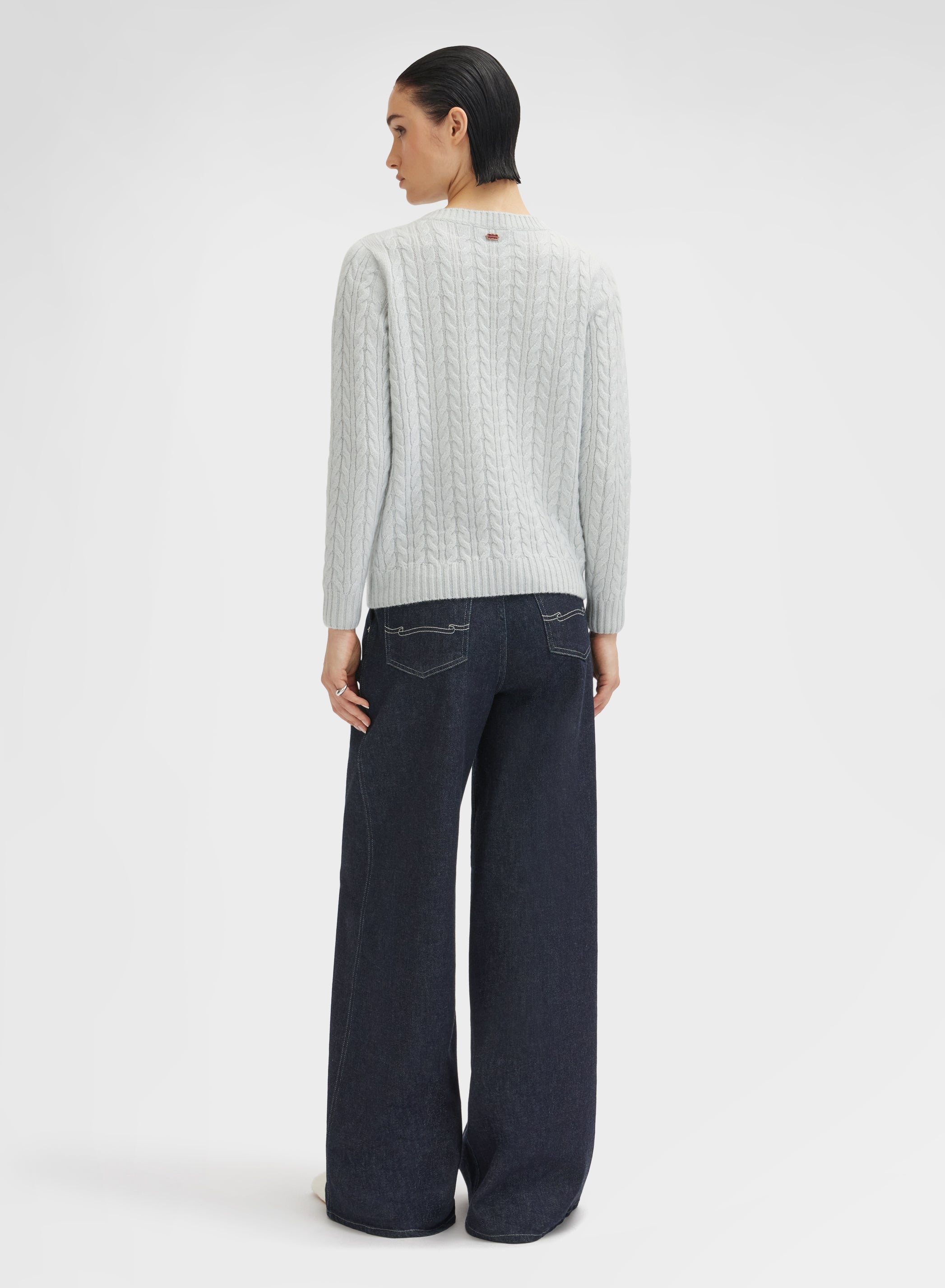 LONG SLEEVE CREWNECK CASHMERE PLAIT AQUAMARINE