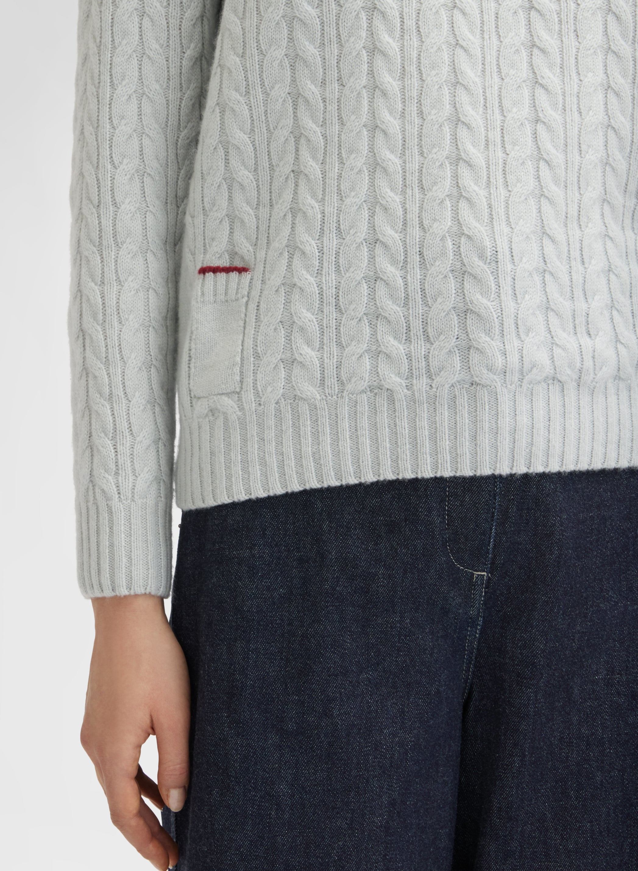 LONG SLEEVE CREWNECK CASHMERE PLAIT AQUAMARINE