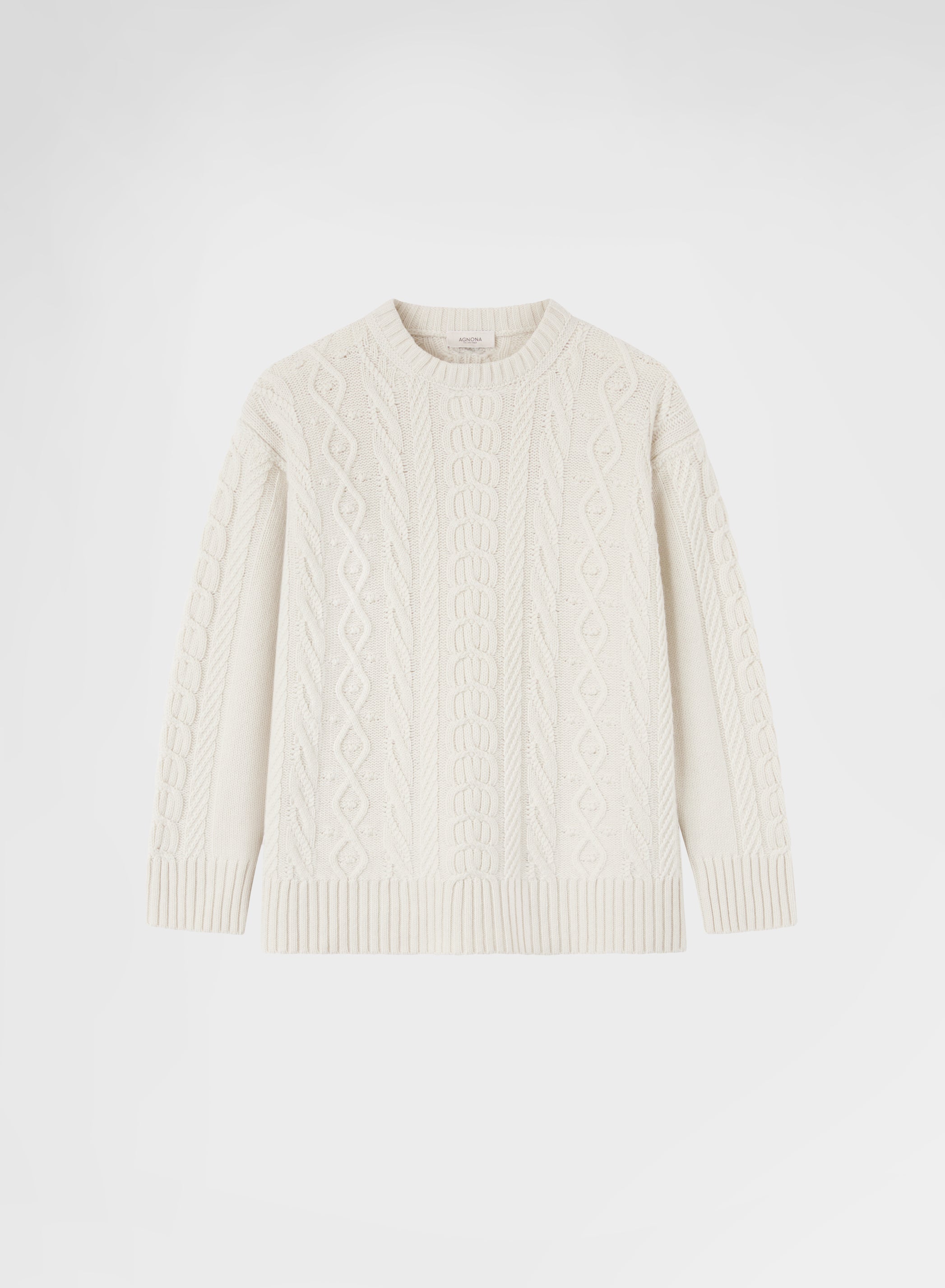 CREWNECK LONG SLEEVE CASHMERE PLAITS WHITE