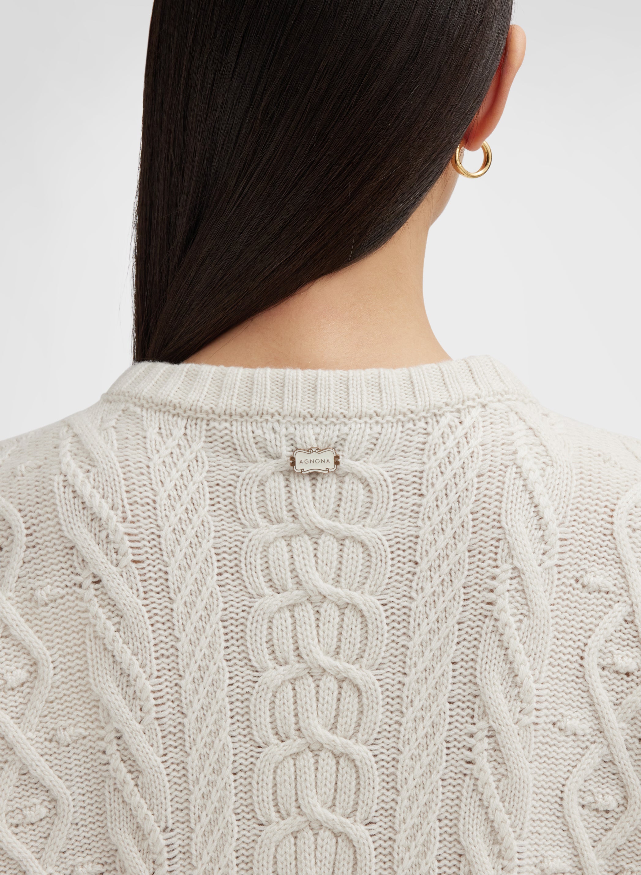 CREWNECK LONG SLEEVE CASHMERE PLAITS WHITE