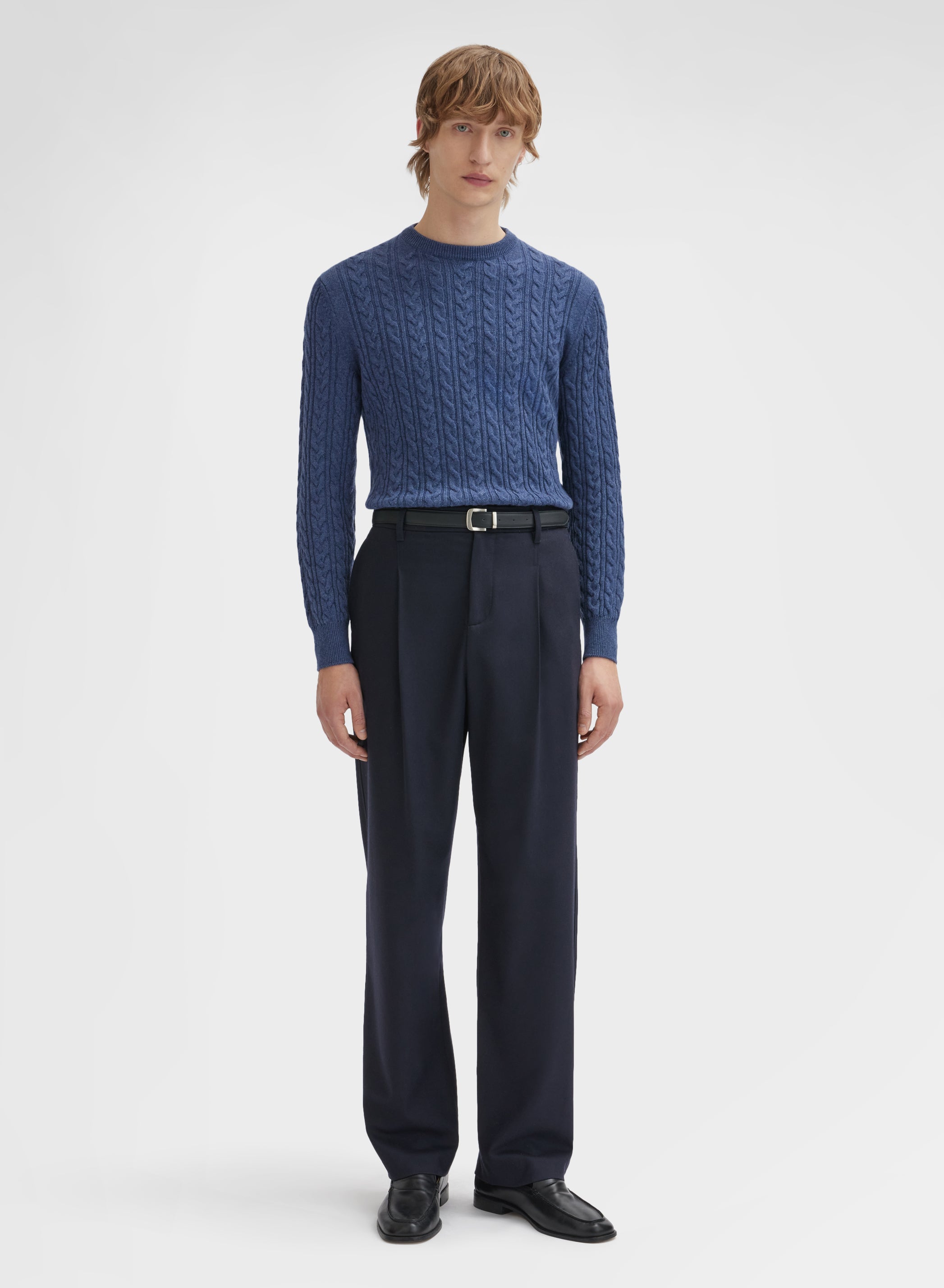 LONG SLEEVE CREWNECK CASHMERE TRECCIA BLUE STONE
