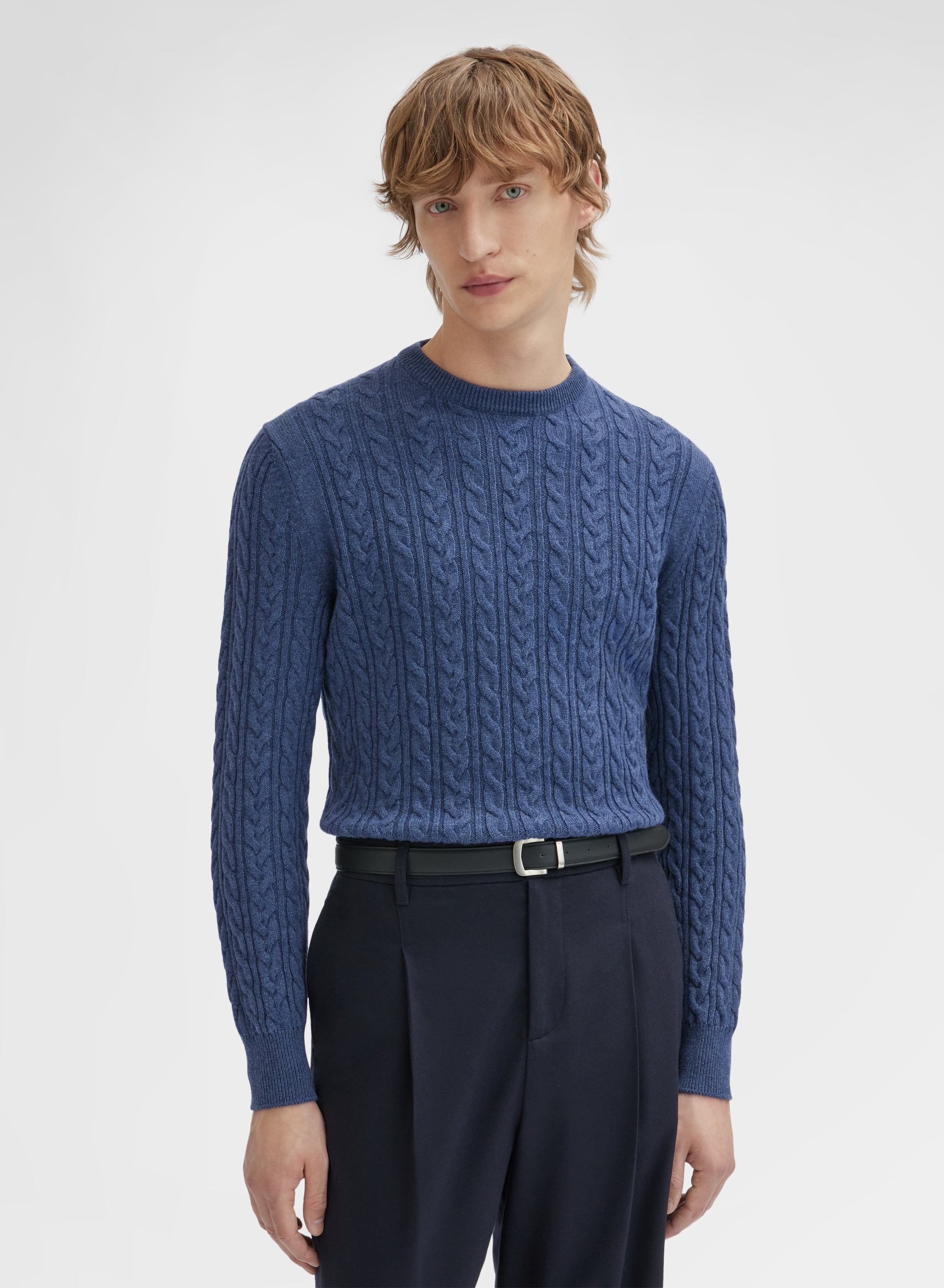 LONG SLEEVE CREWNECK CASHMERE TRECCIA BLUE STONE