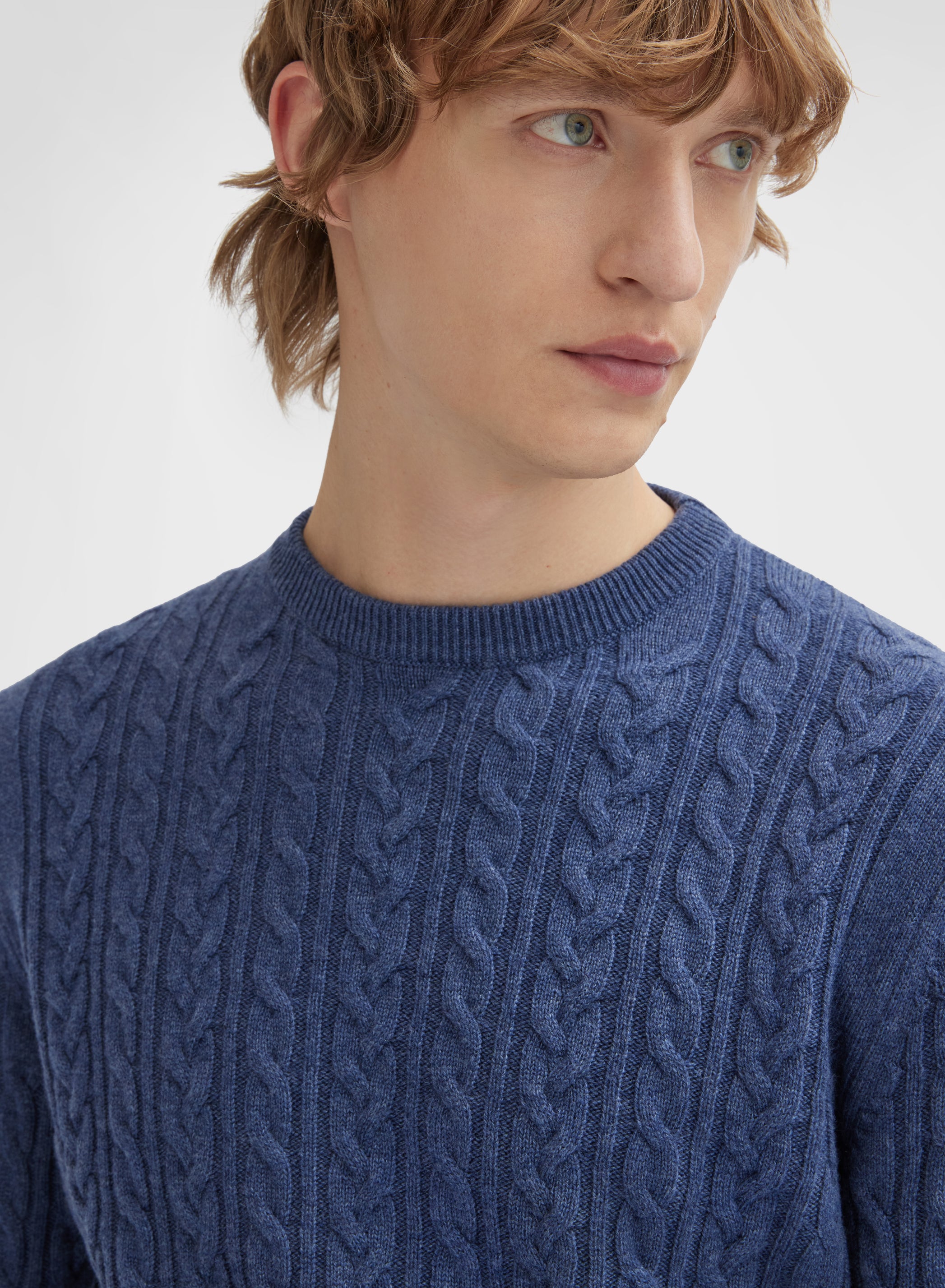 LONG SLEEVE CREWNECK CASHMERE TRECCIA BLUE STONE