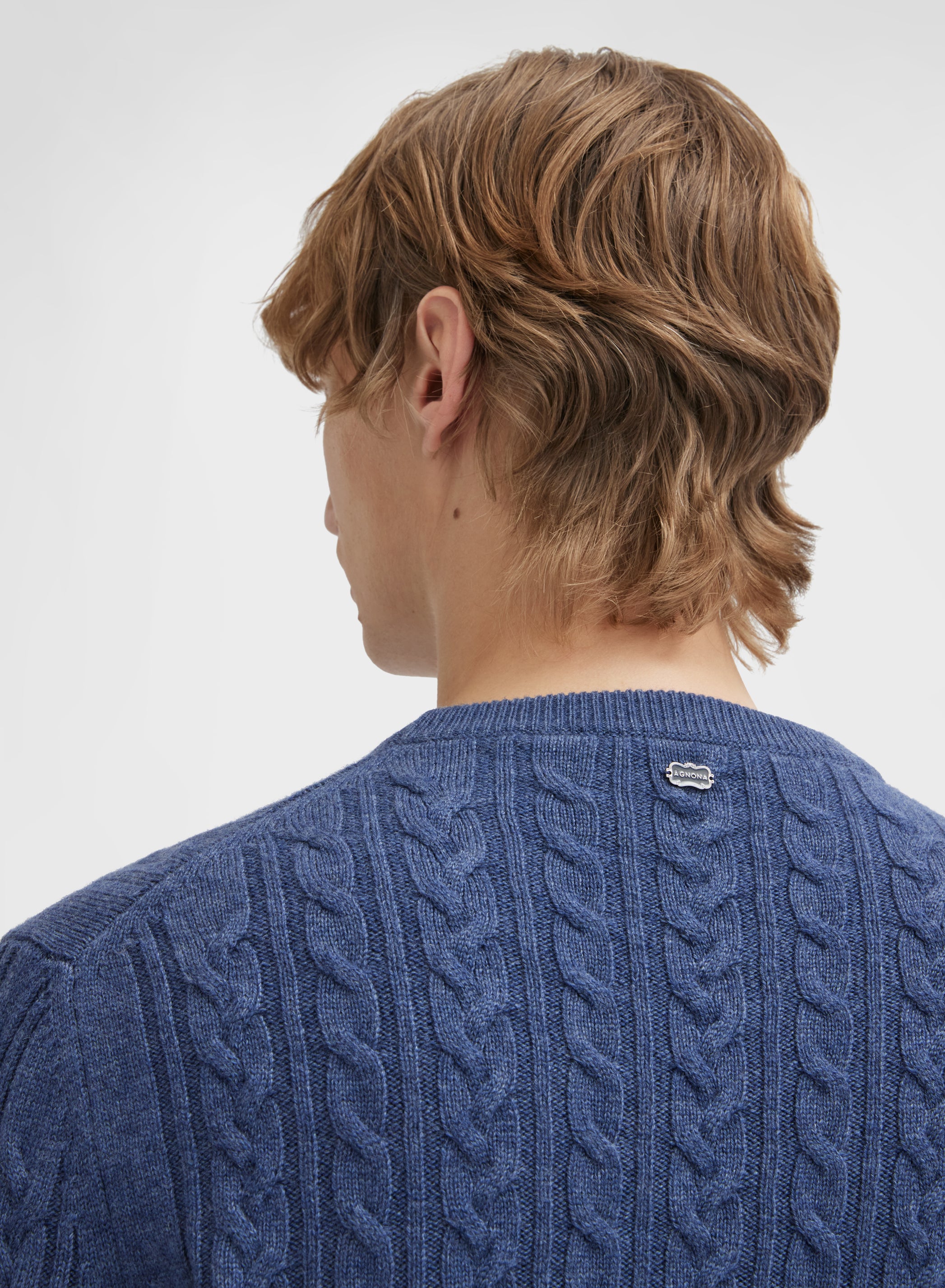 LONG SLEEVE CREWNECK CASHMERE TRECCIA BLUE STONE