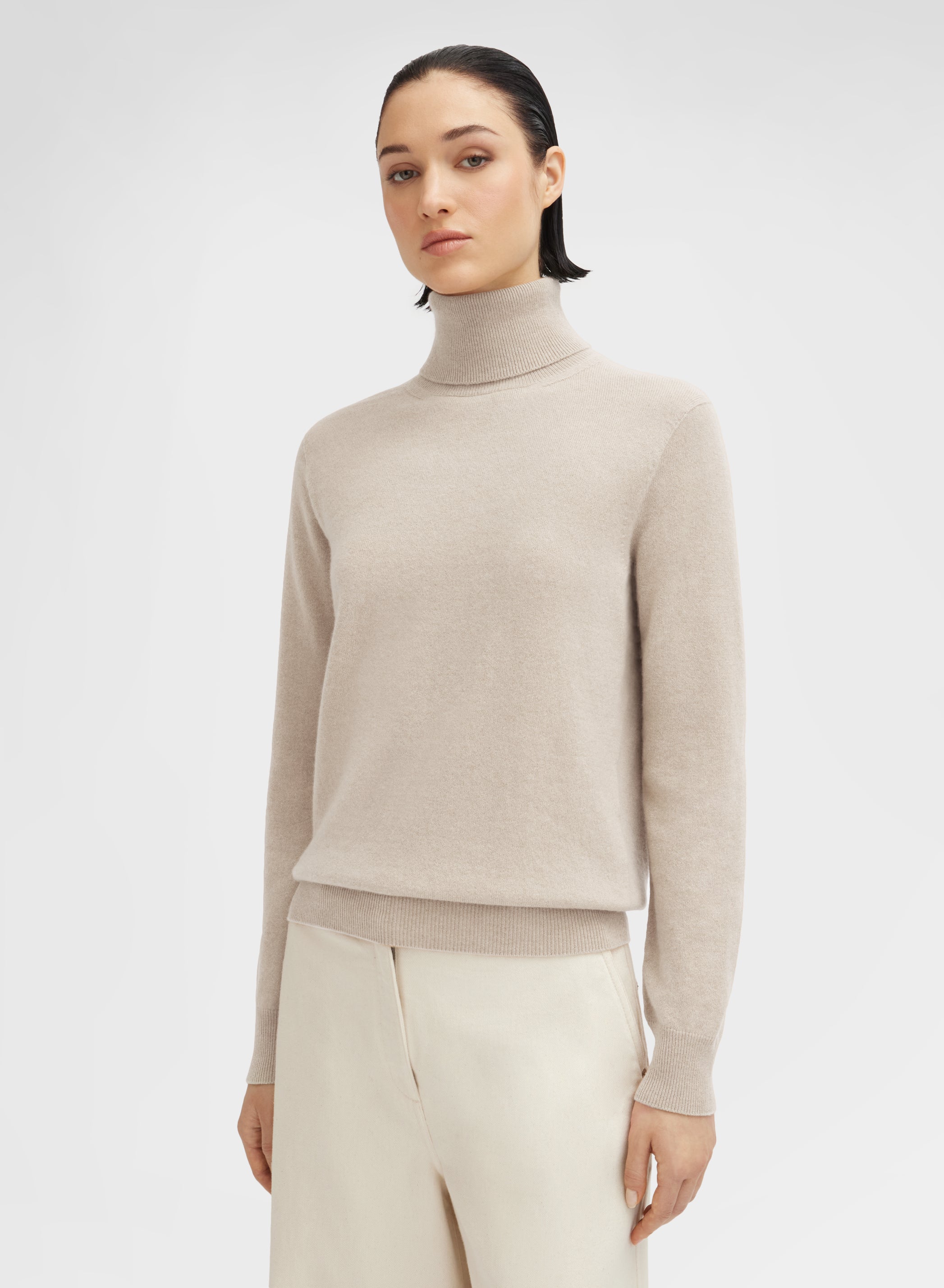 LONG SLEEVE TURTLE NECK CASHMERE RASATO CHAMPAGNE