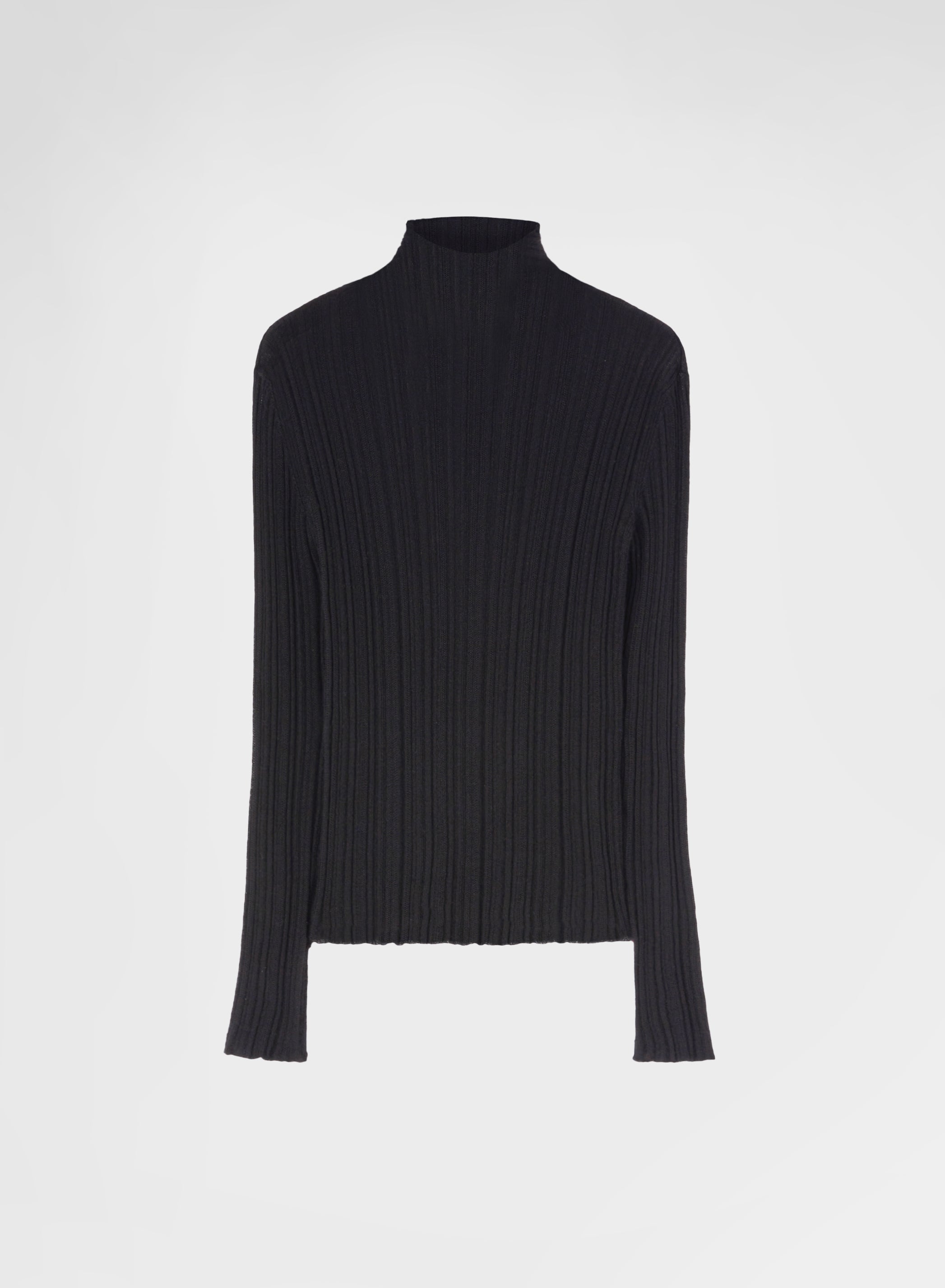 CASHMERE SILK MICRO PLISSÉ MOCK NECK BLACK