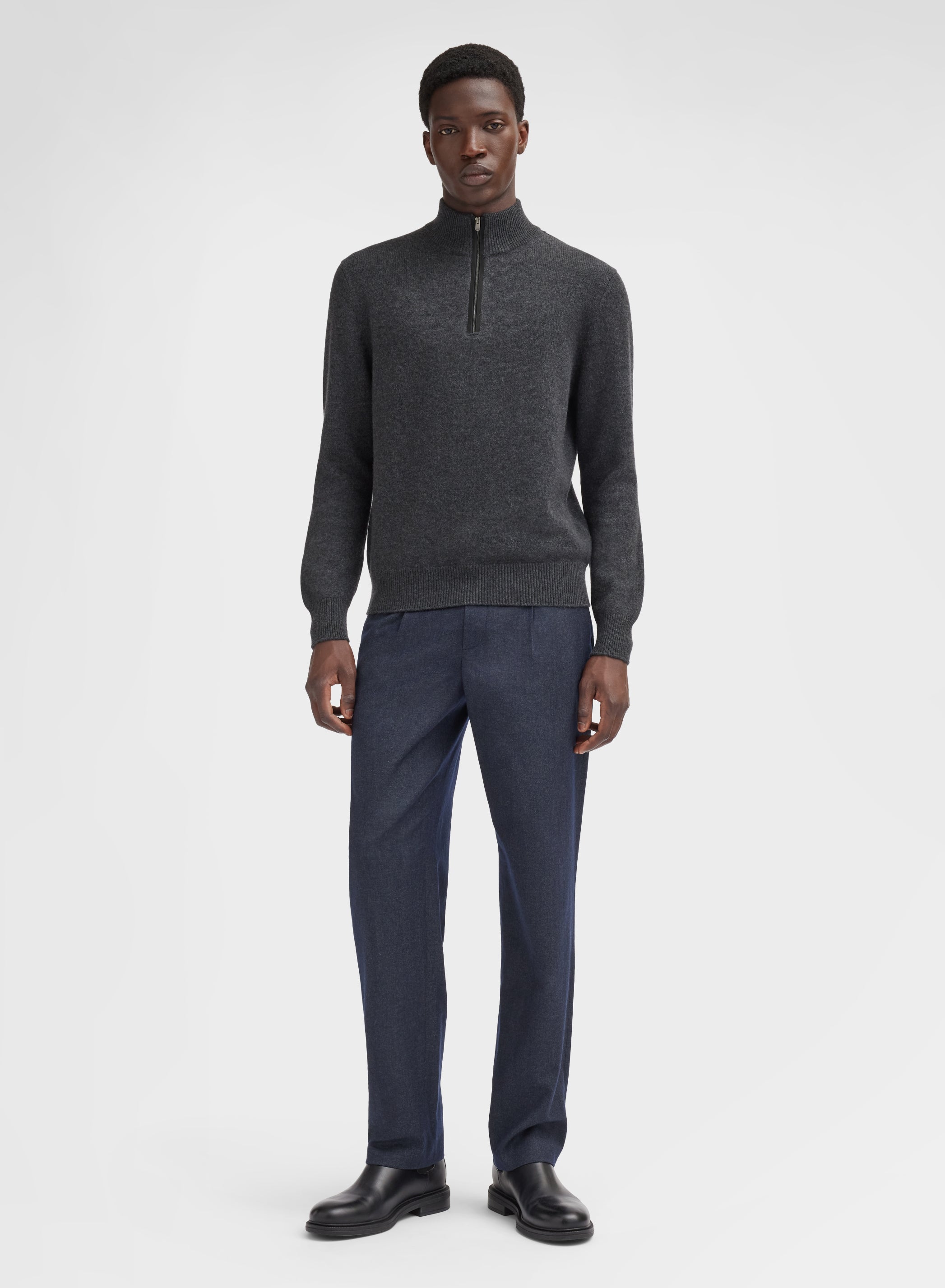 LONG SLEEVE HIGH NECK CASHMERE TUBOLARE CHARCOAL