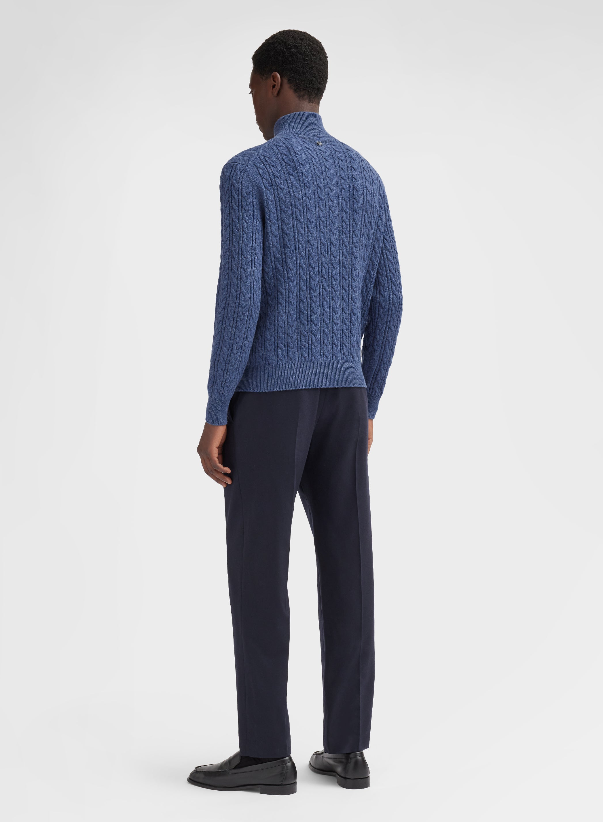 LONG SLEEVE TURTLE NECK CASHMERE TRECCIA NAVY