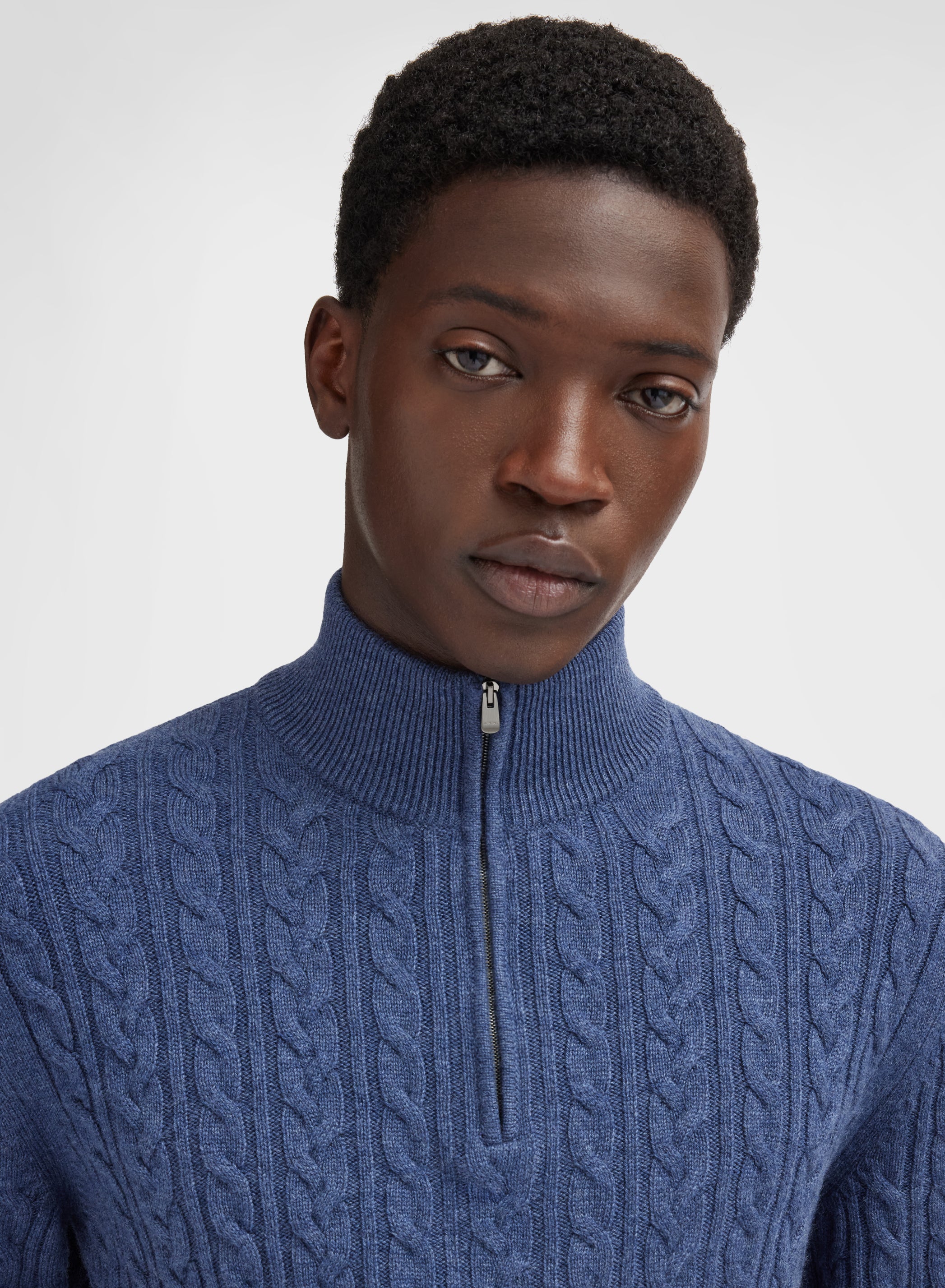 LONG SLEEVE TURTLE NECK CASHMERE TRECCIA NAVY