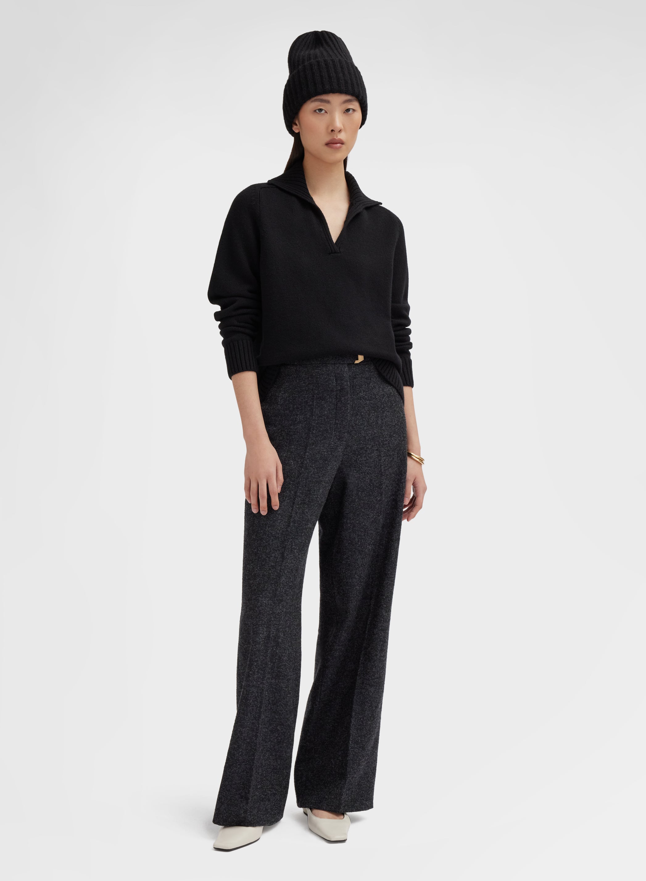 LONG SLEEVE POLO CASHMERE RASATO BLACK
