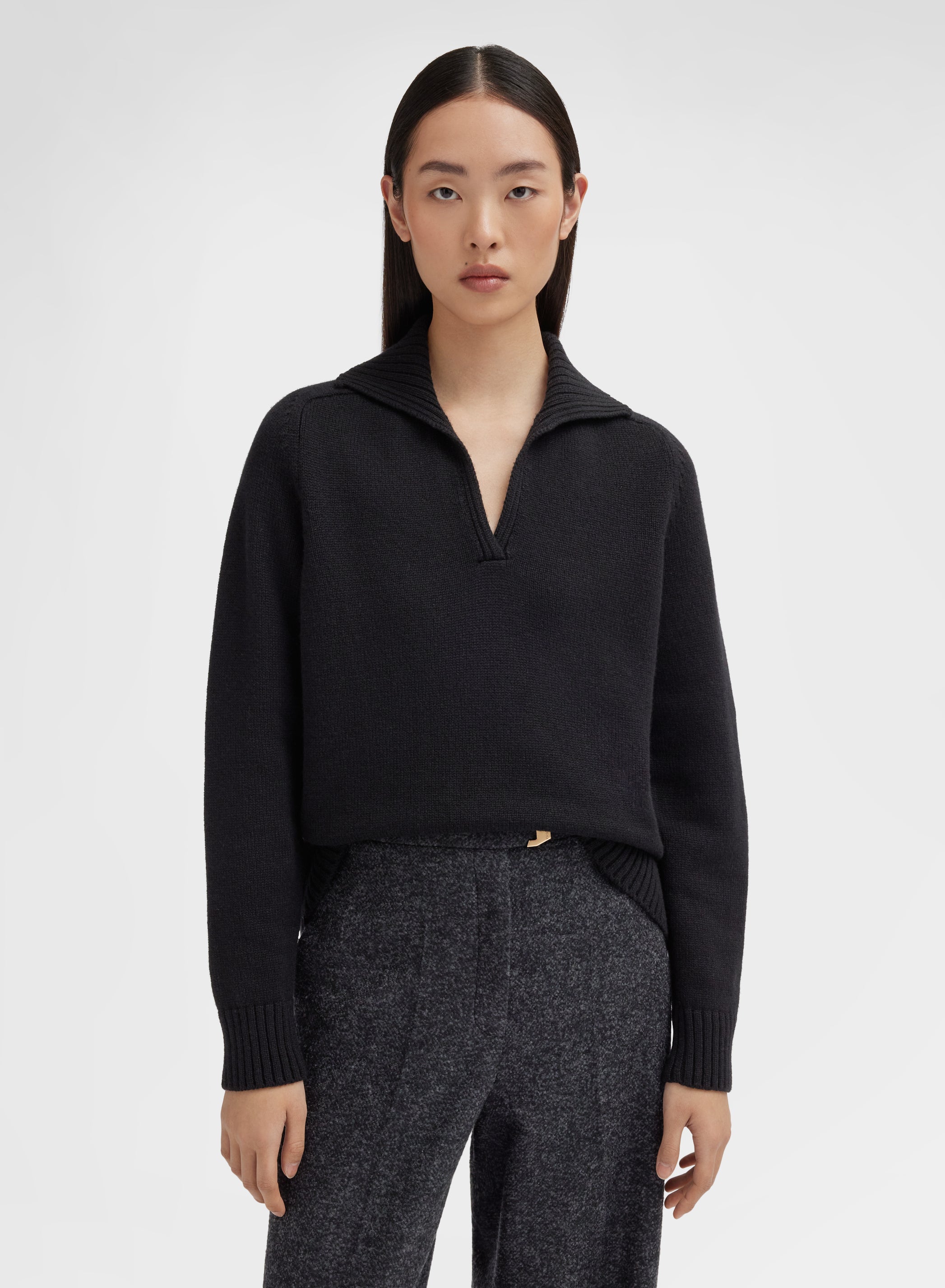 LONG SLEEVE POLO CASHMERE RASATO BLACK