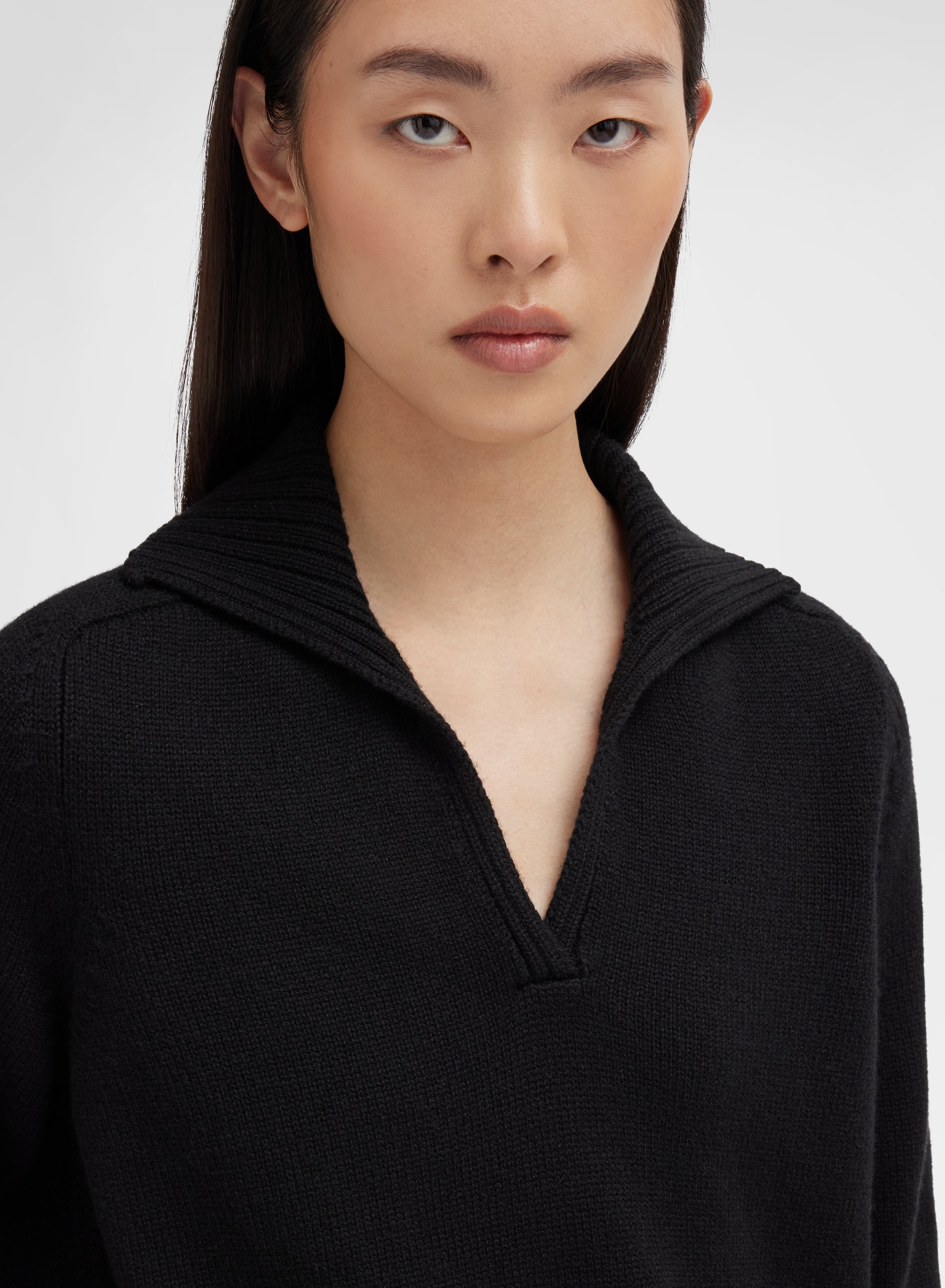 LONG SLEEVE POLO CASHMERE RASATO BLACK