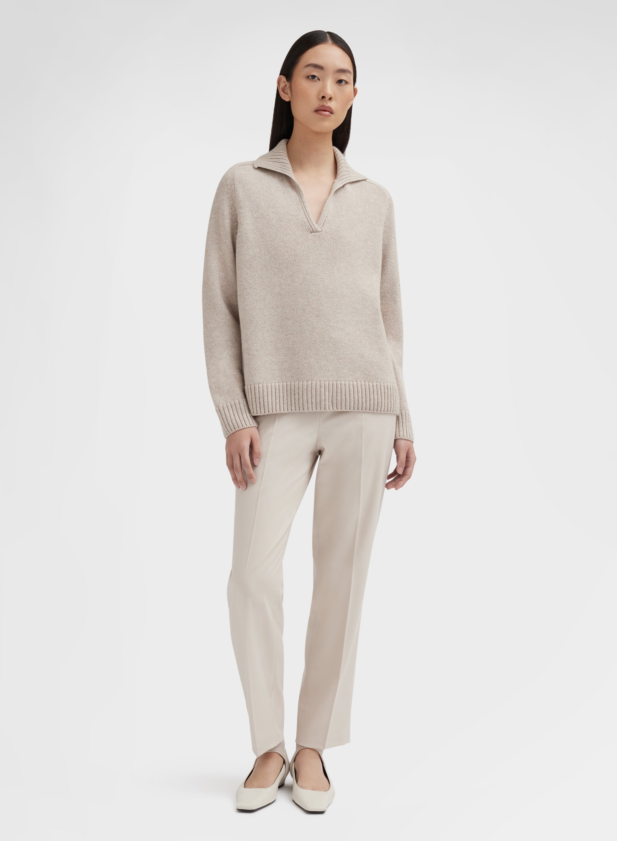 LONG SLEEVE POLO CASHMERE RASATO ALBINO
