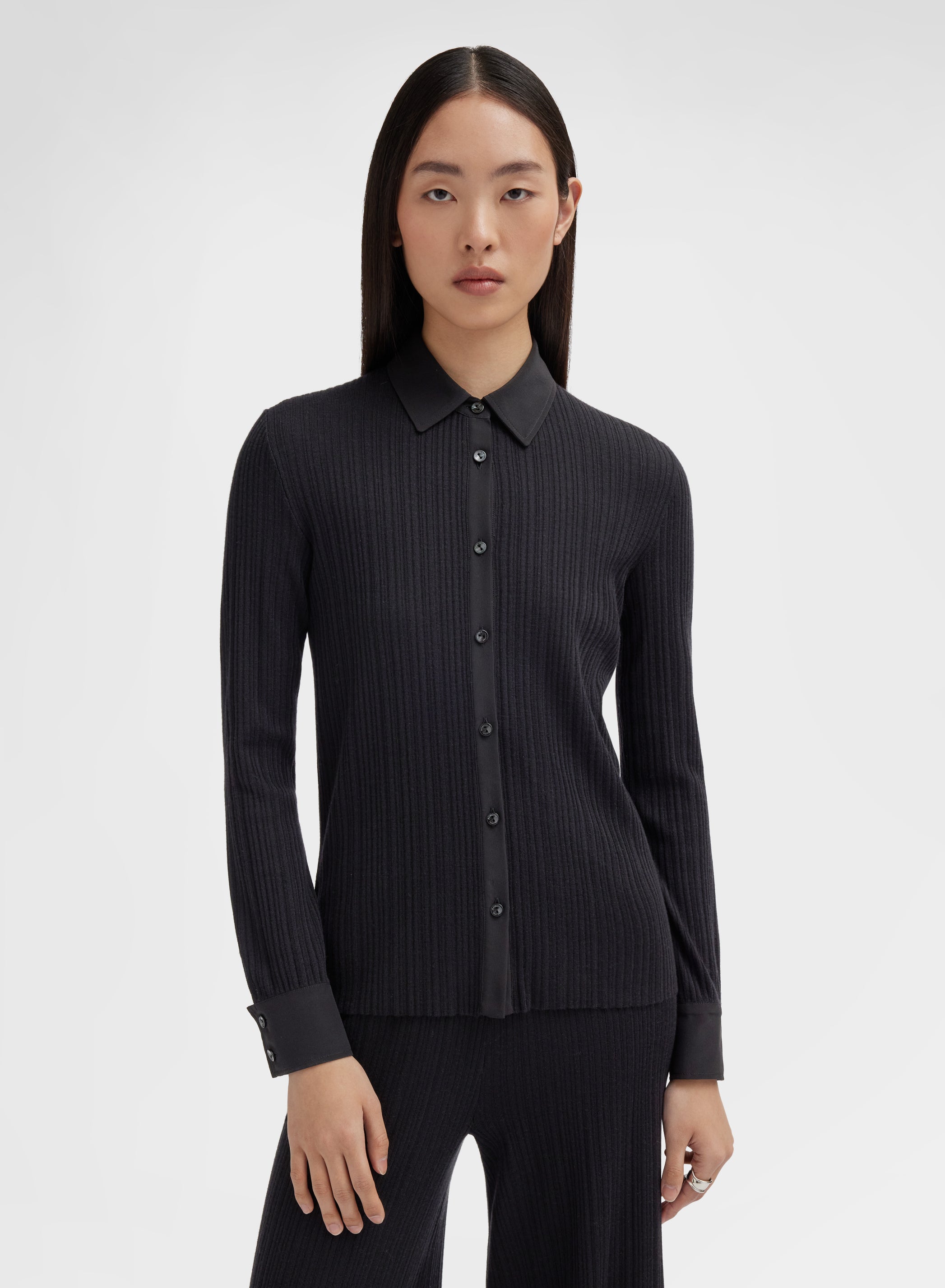 LONG SLEEVE SHIRT MICRO PLISSE BLACK