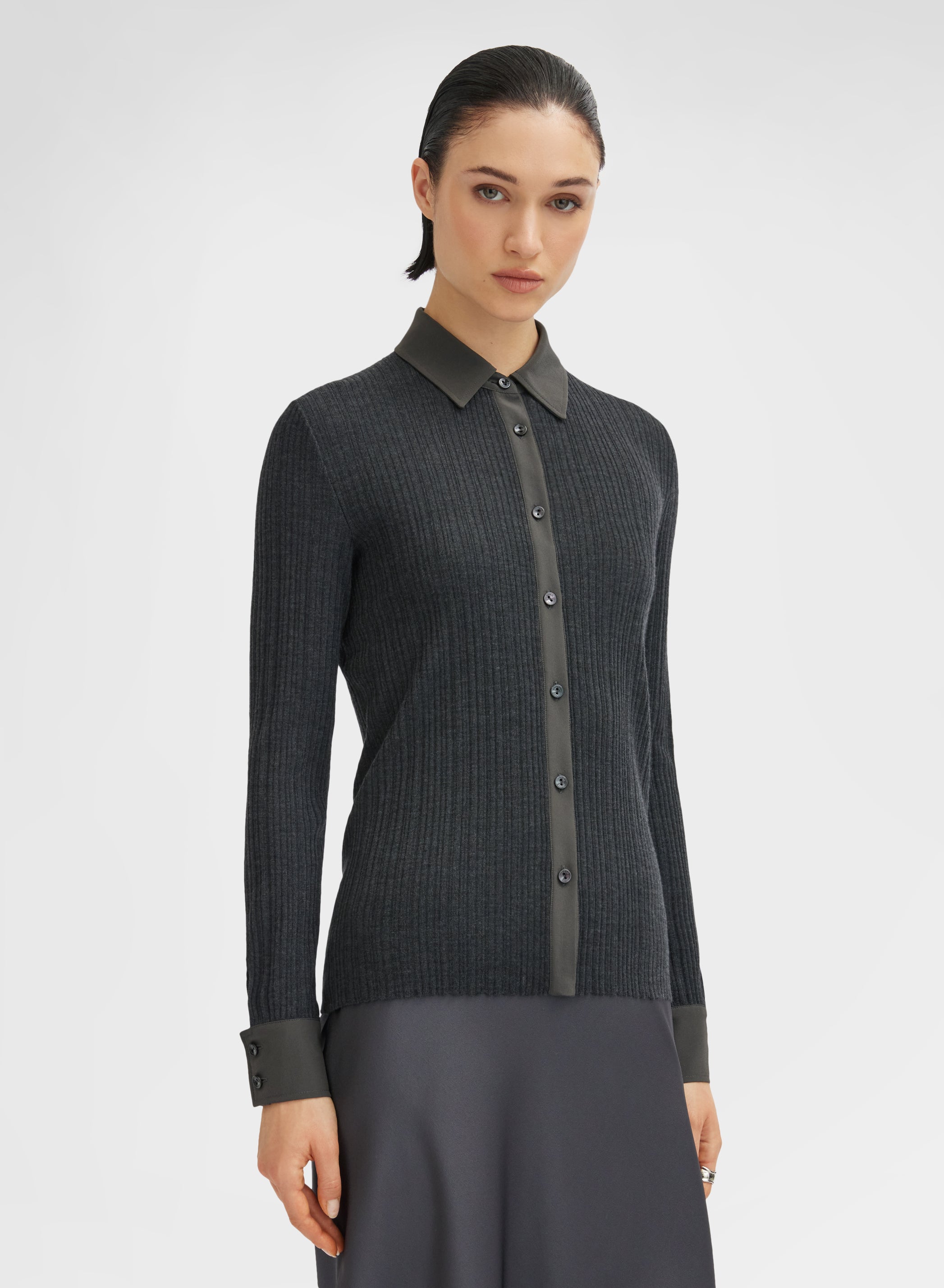 LONG SLEEVE SHIRT MICRO PLISSE CHARCOAL