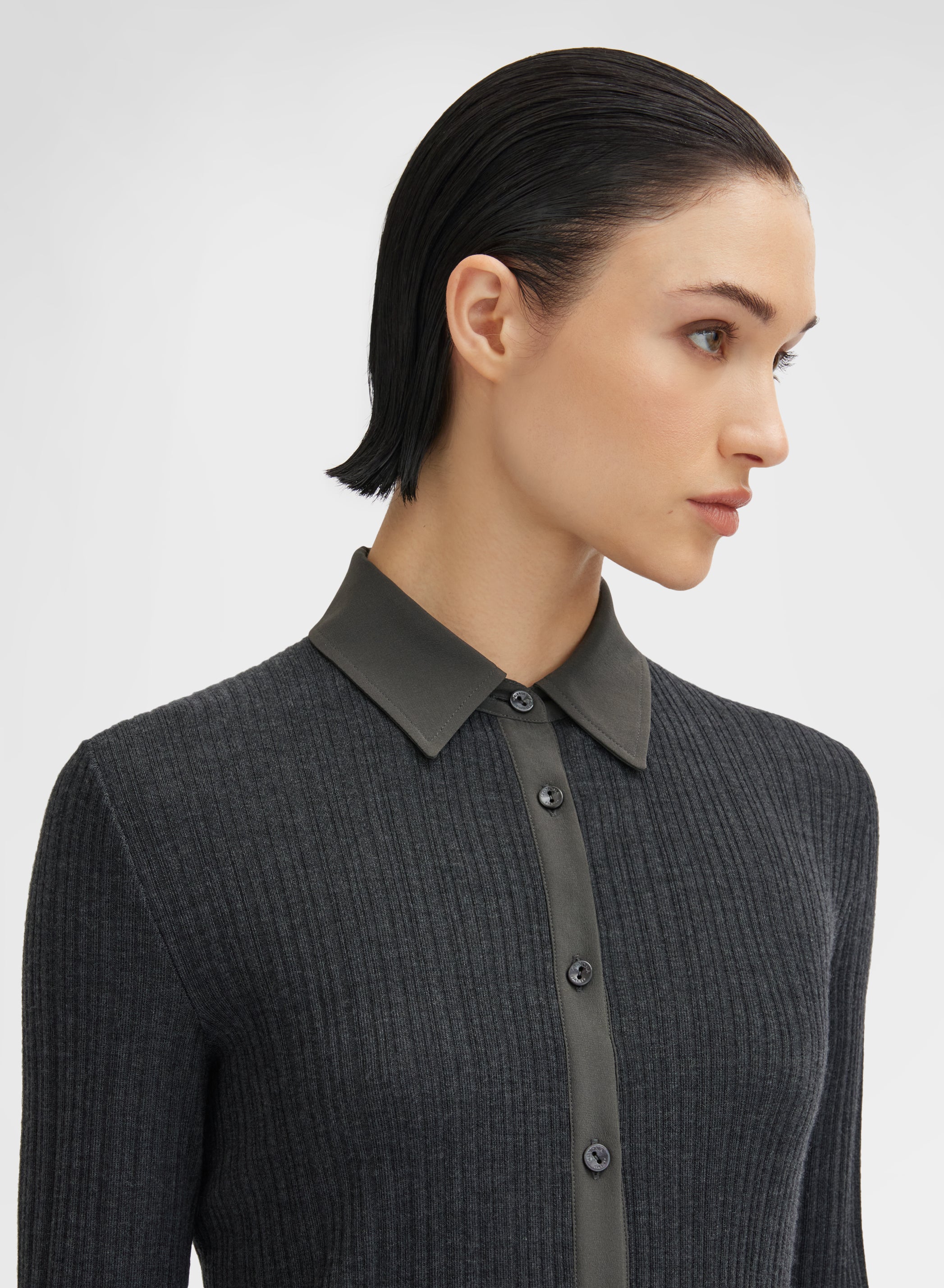 LONG SLEEVE SHIRT MICRO PLISSE CHARCOAL