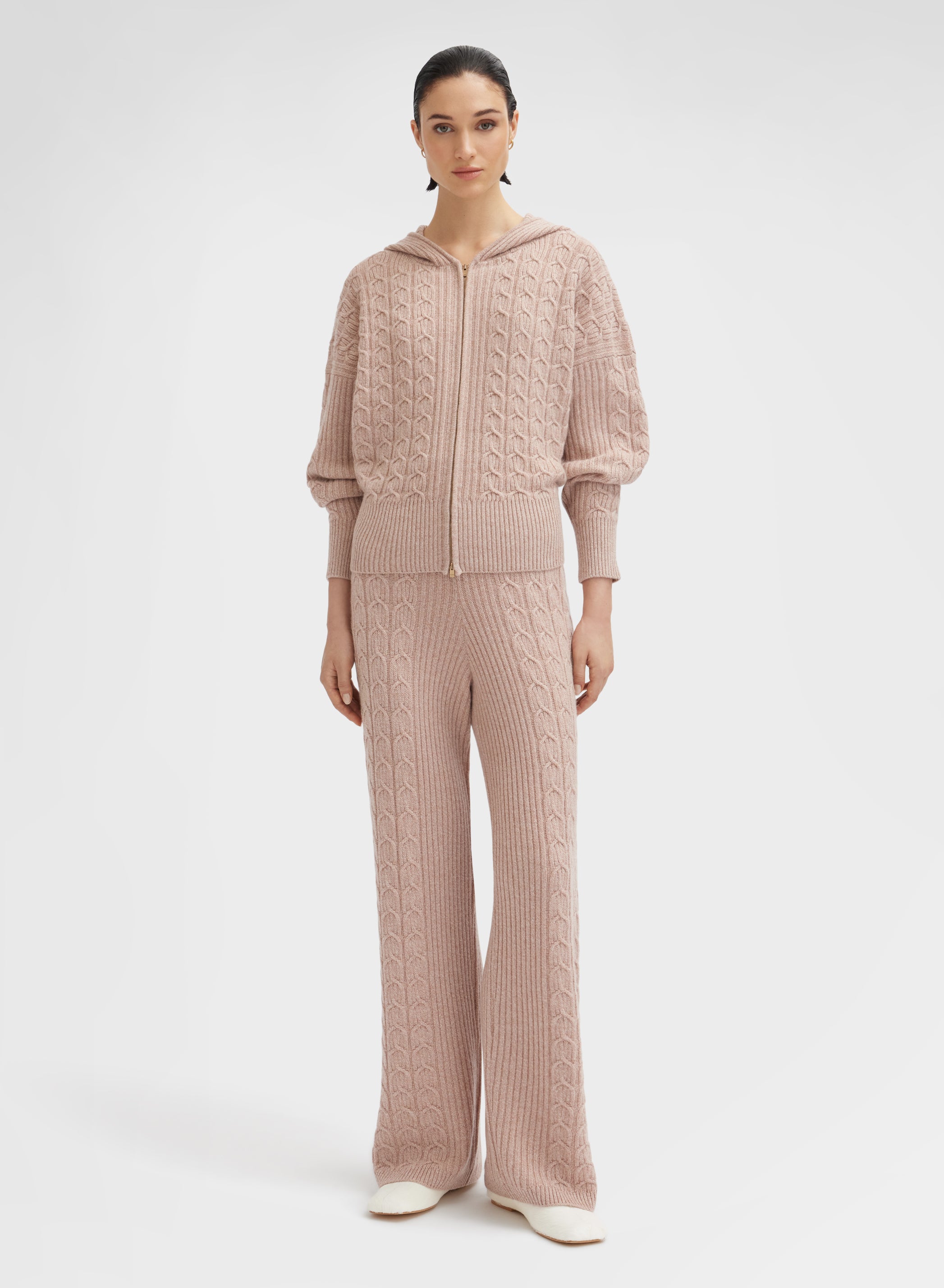 LONG SLEEVE CASHMERE PLAIT ROSE