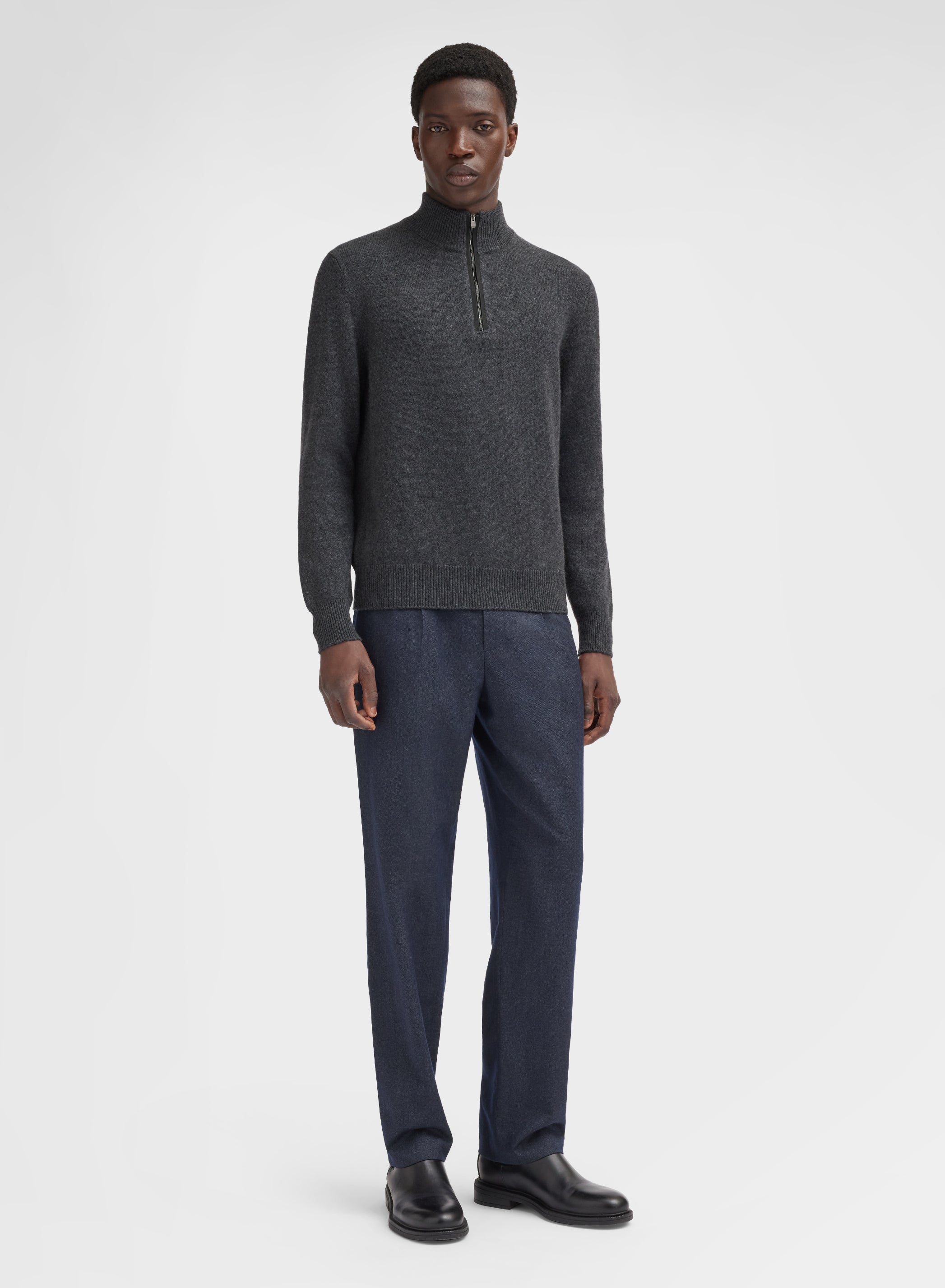WOOL COTTON PANTS NAVY