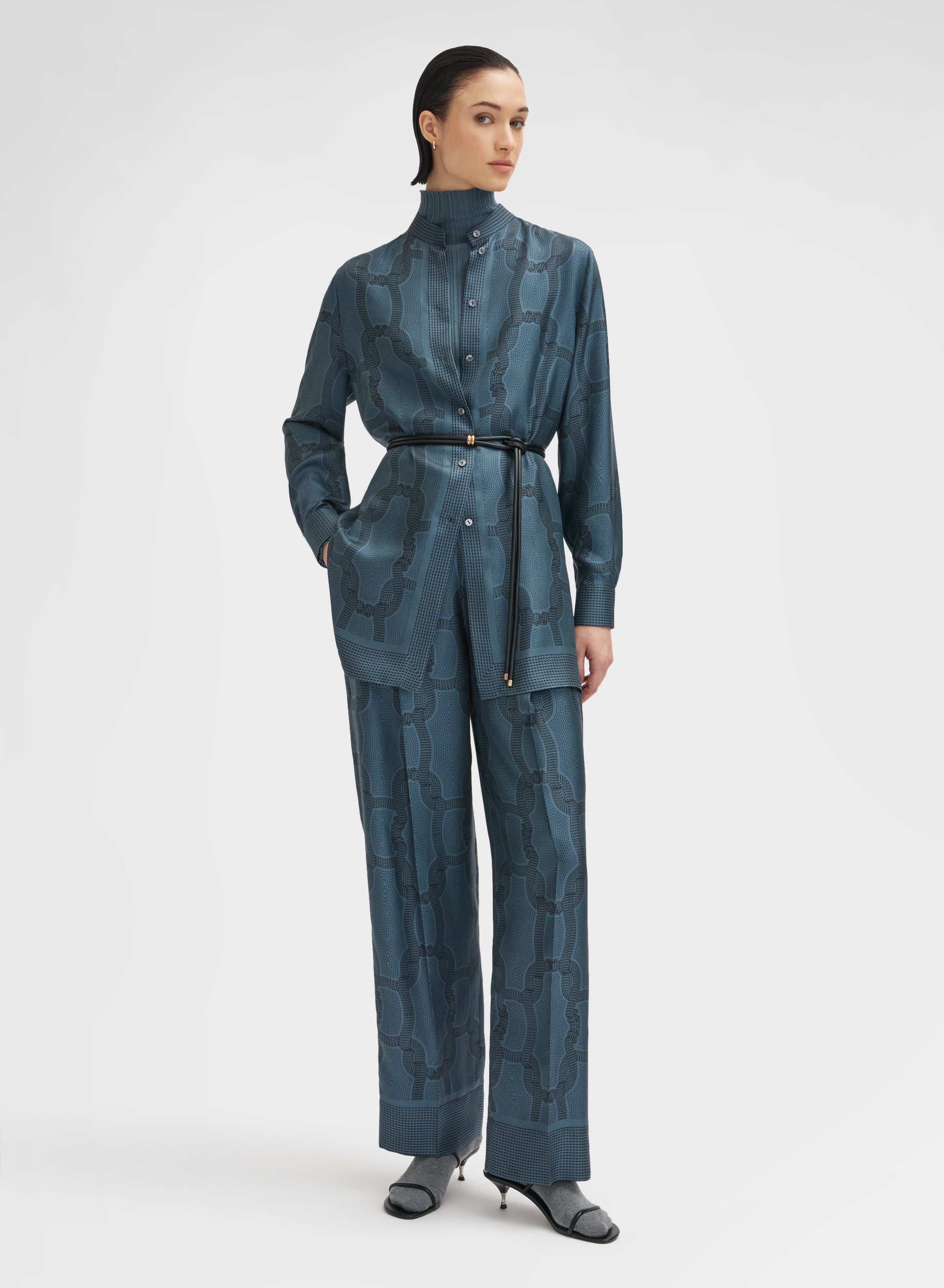 STITCH CHAIN PRINT PANTS PETROL