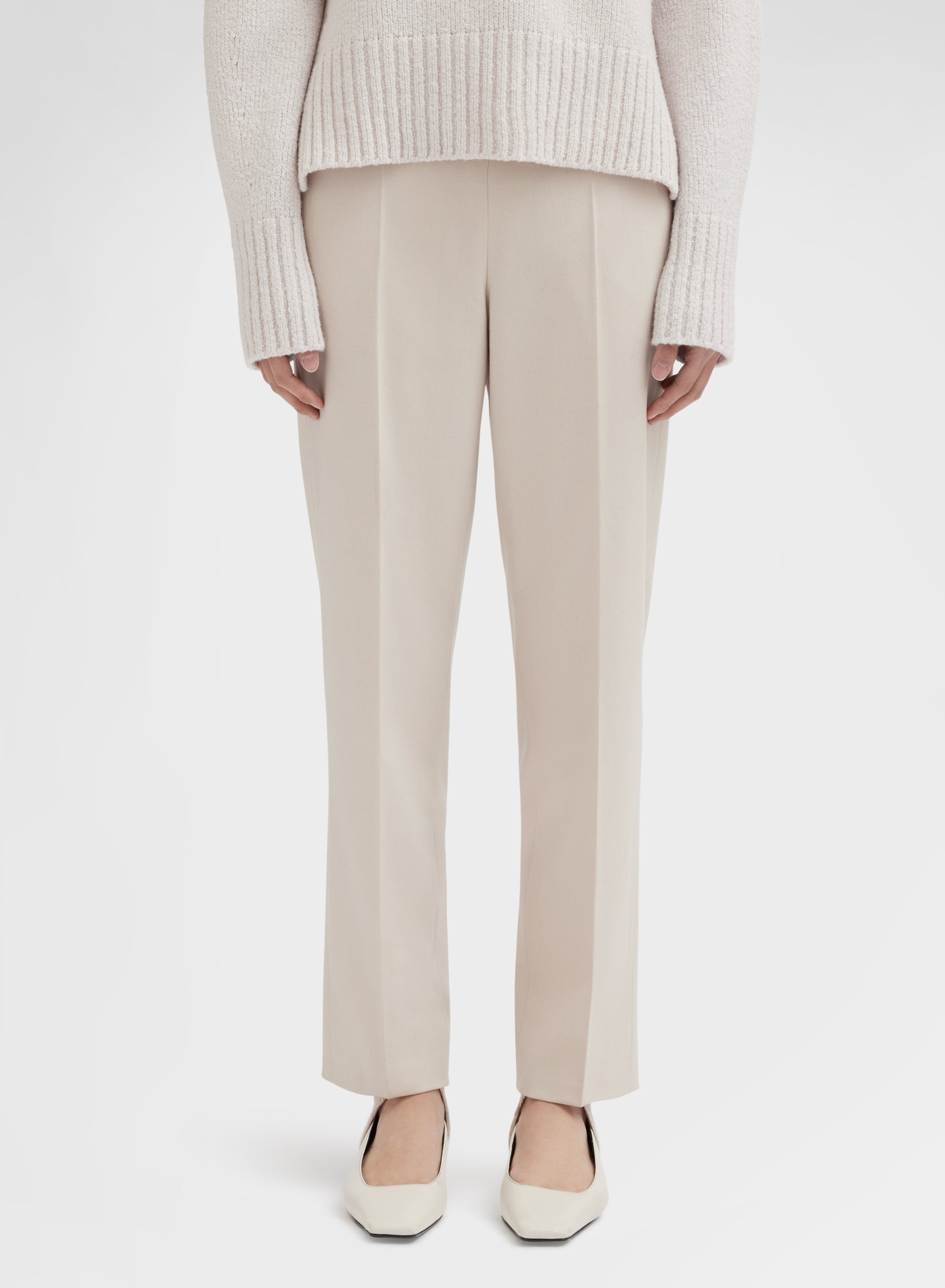 WOOL CASHMERE STRETCH FLANNEL PANTS CHANTILLY