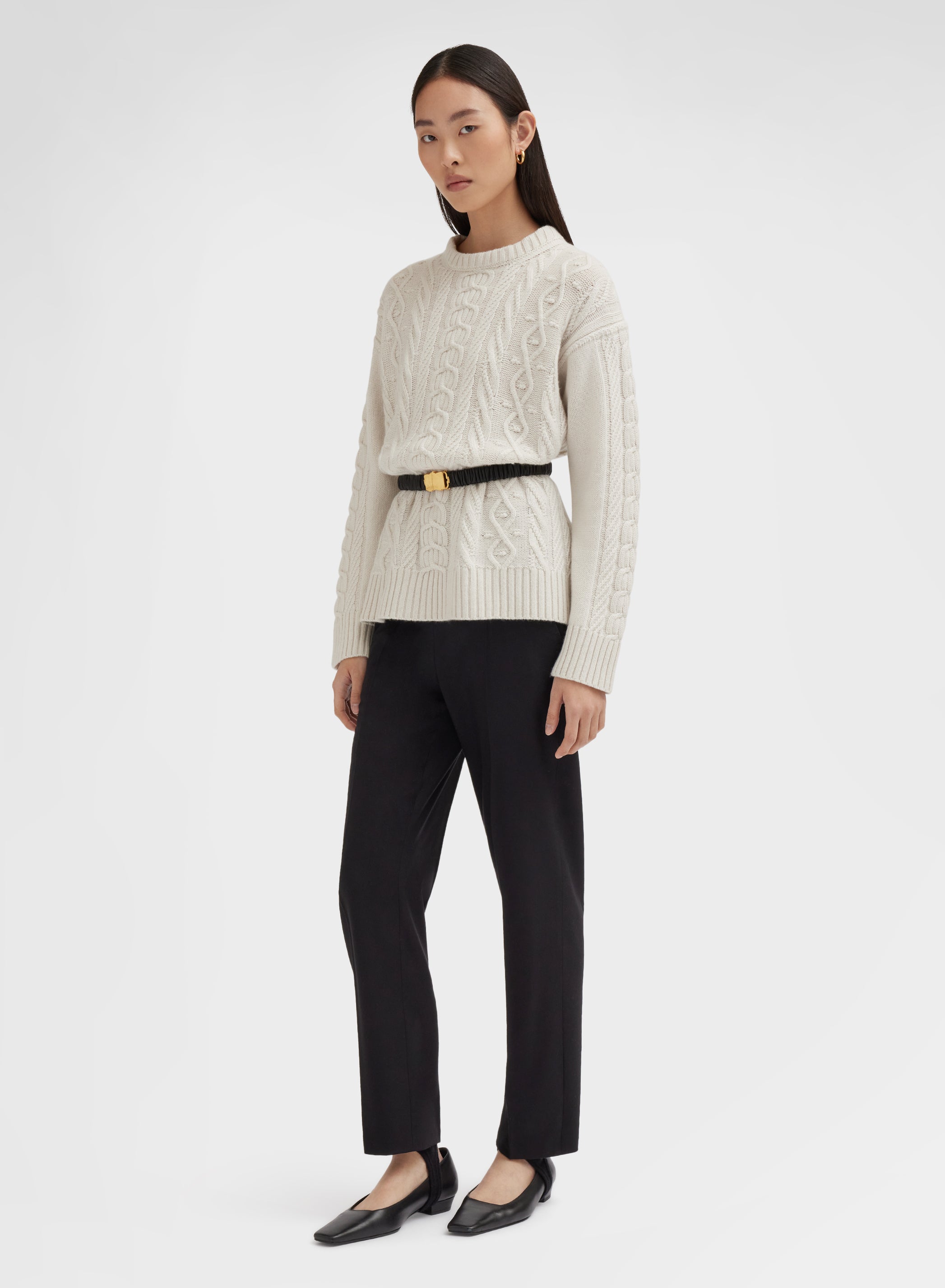 WOMEN WOOL CASHMERE STRETCH FLANNEL PANTS BLACK