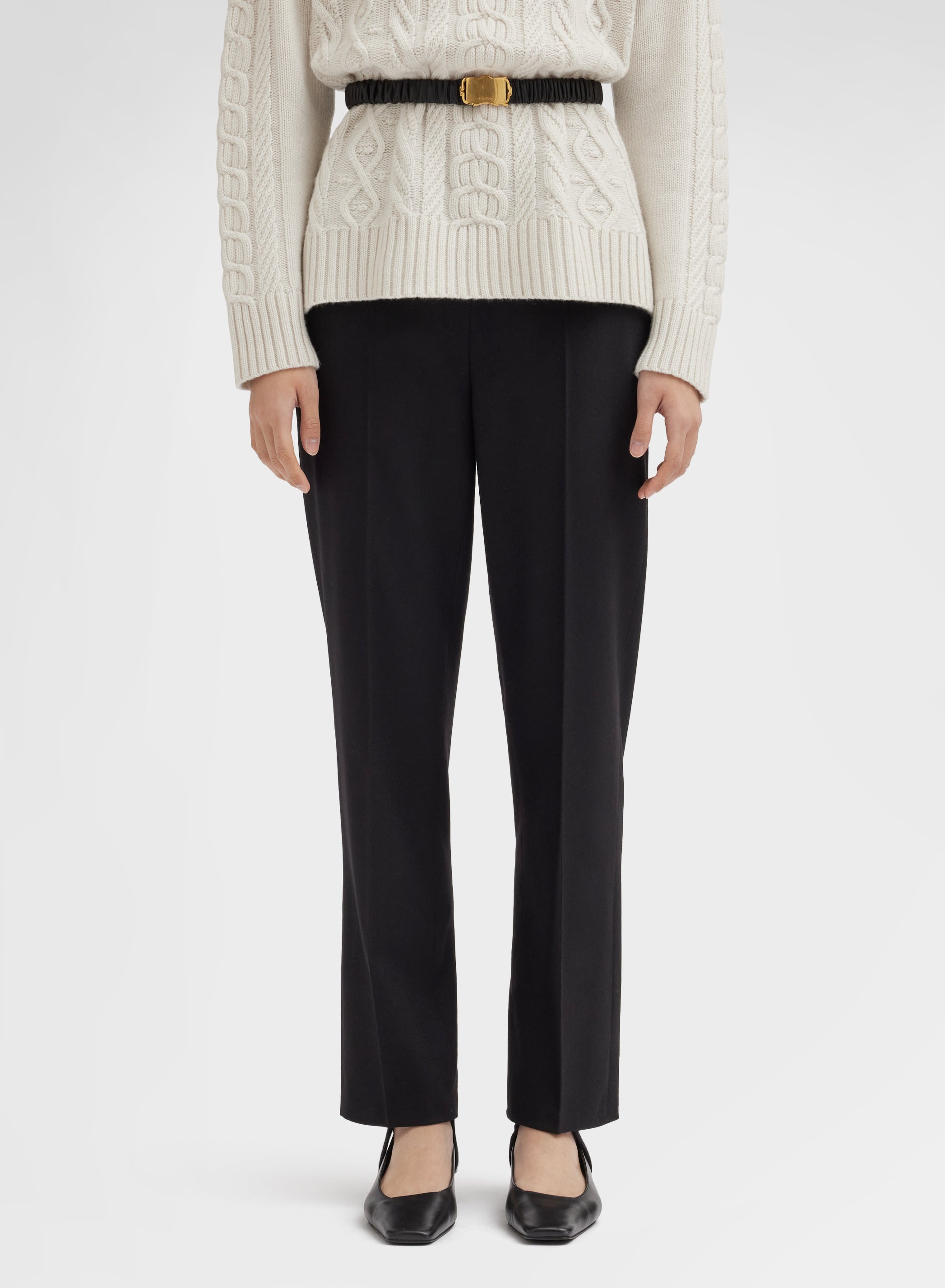 WOMEN WOOL CASHMERE STRETCH FLANNEL PANTS BLACK