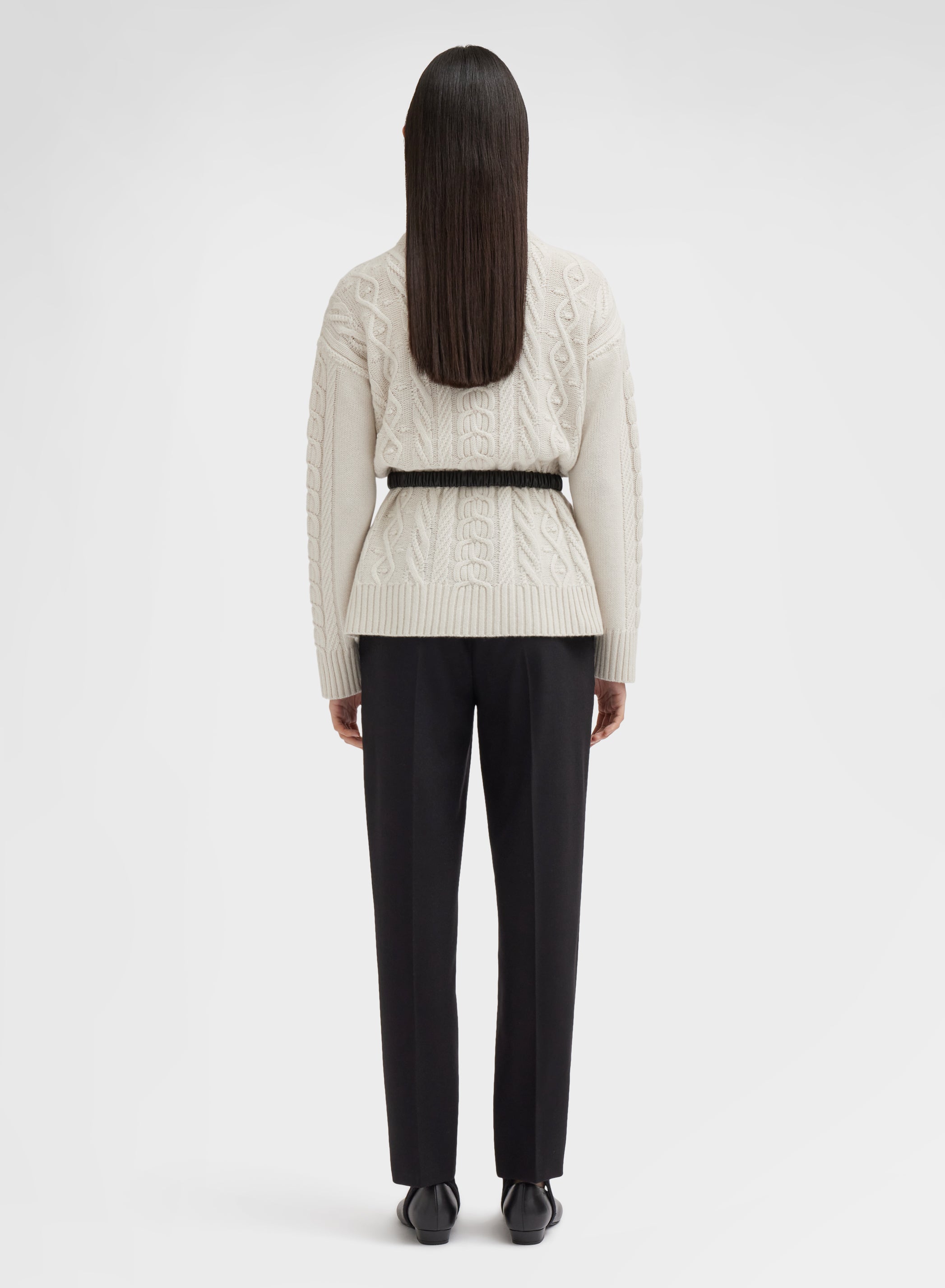 WOMEN WOOL CASHMERE STRETCH FLANNEL PANTS BLACK
