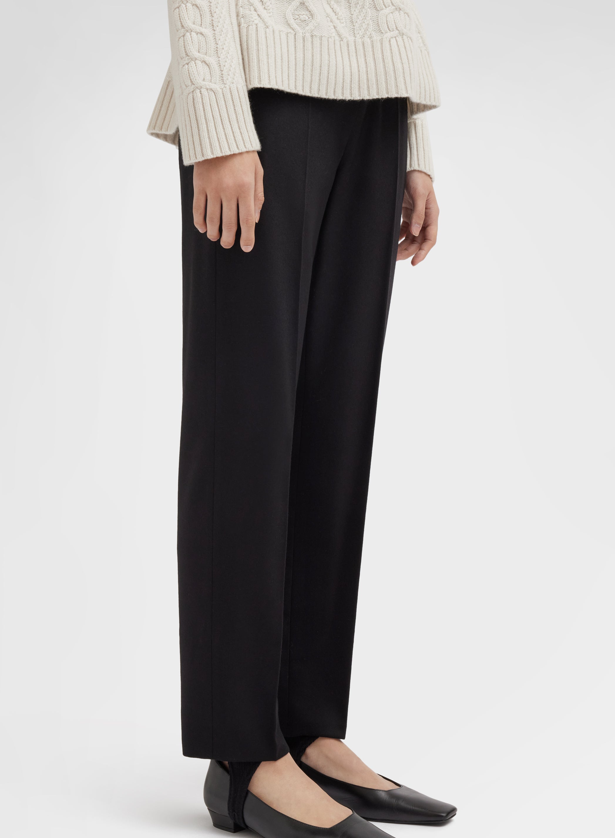 WOMEN WOOL CASHMERE STRETCH FLANNEL PANTS BLACK