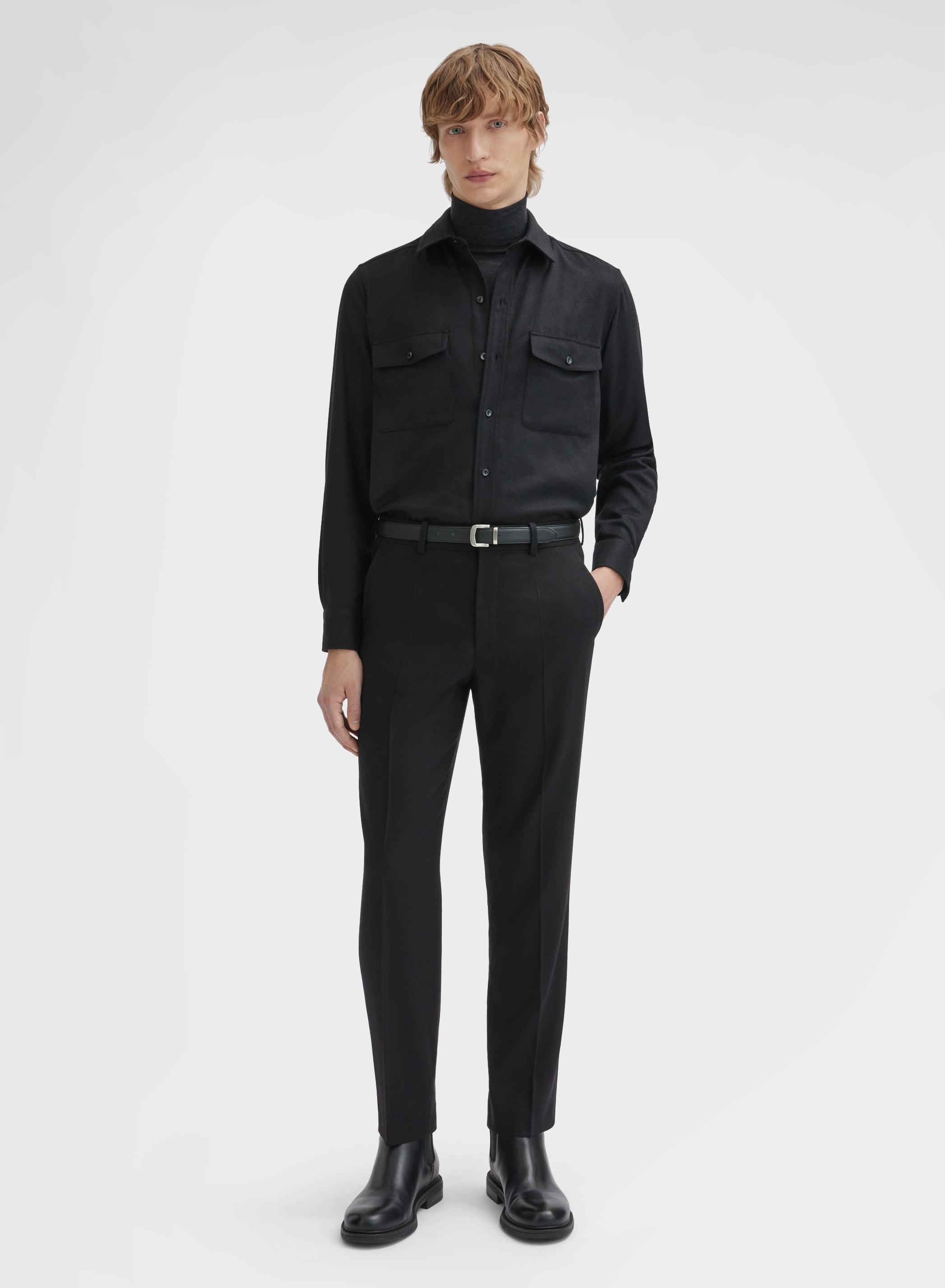 WOOL CASHMERE STRETCH FLANNEL PANTS BLACK