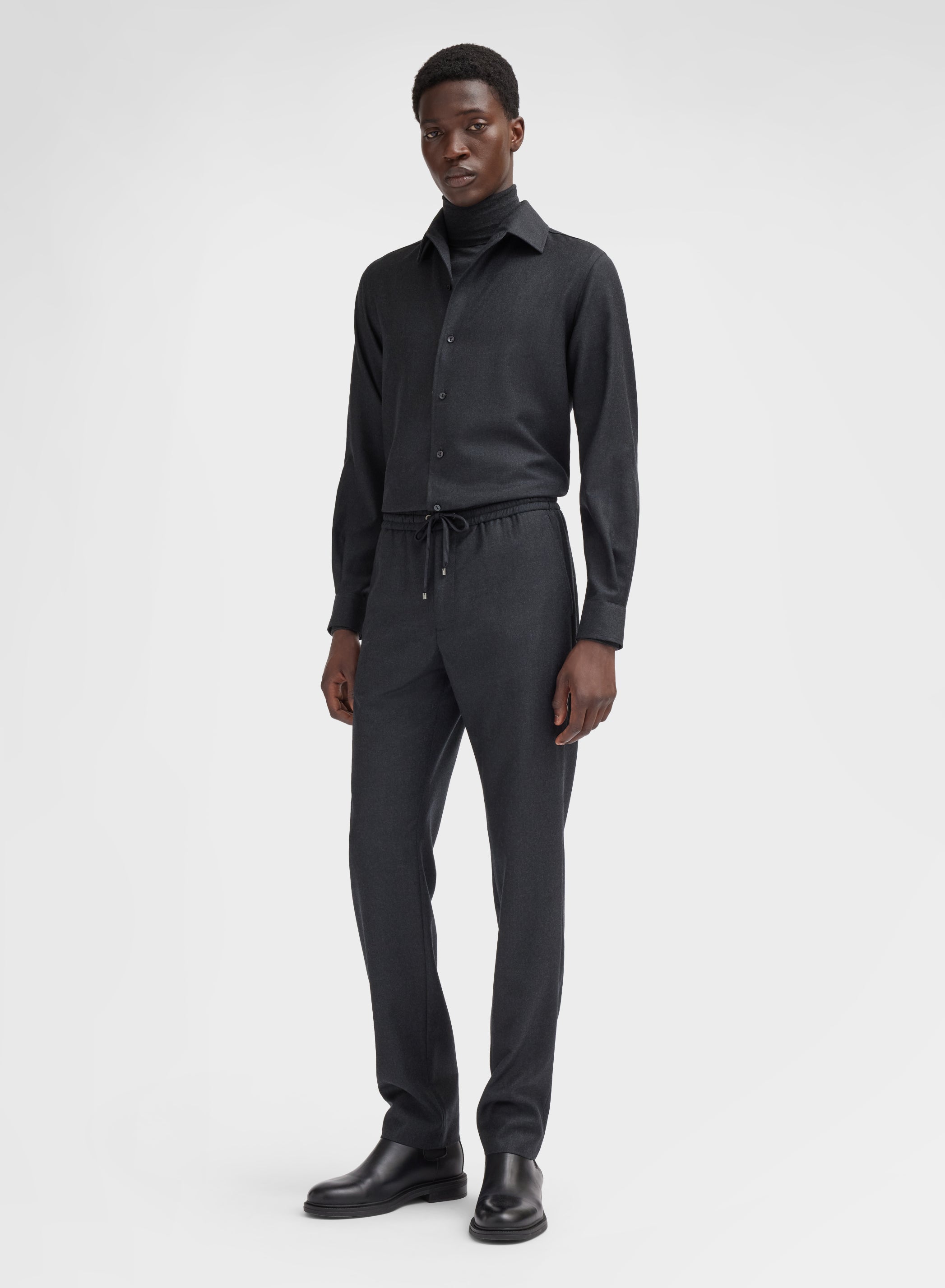 LIGHT WOOL FLANNEL PANTS DARK GREY