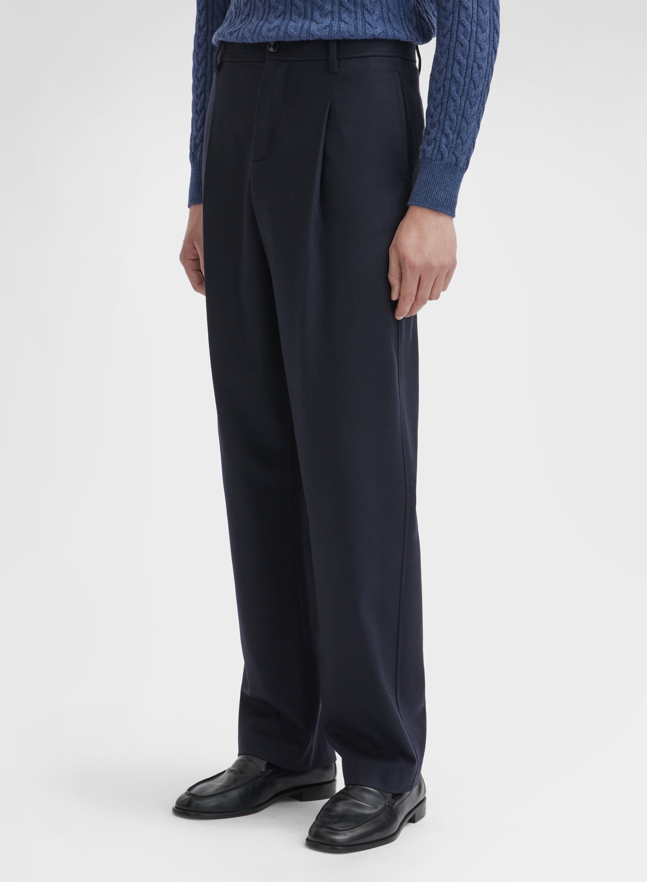 WOOL CASHMERE STRETCH FLANNEL PANTS NAVY