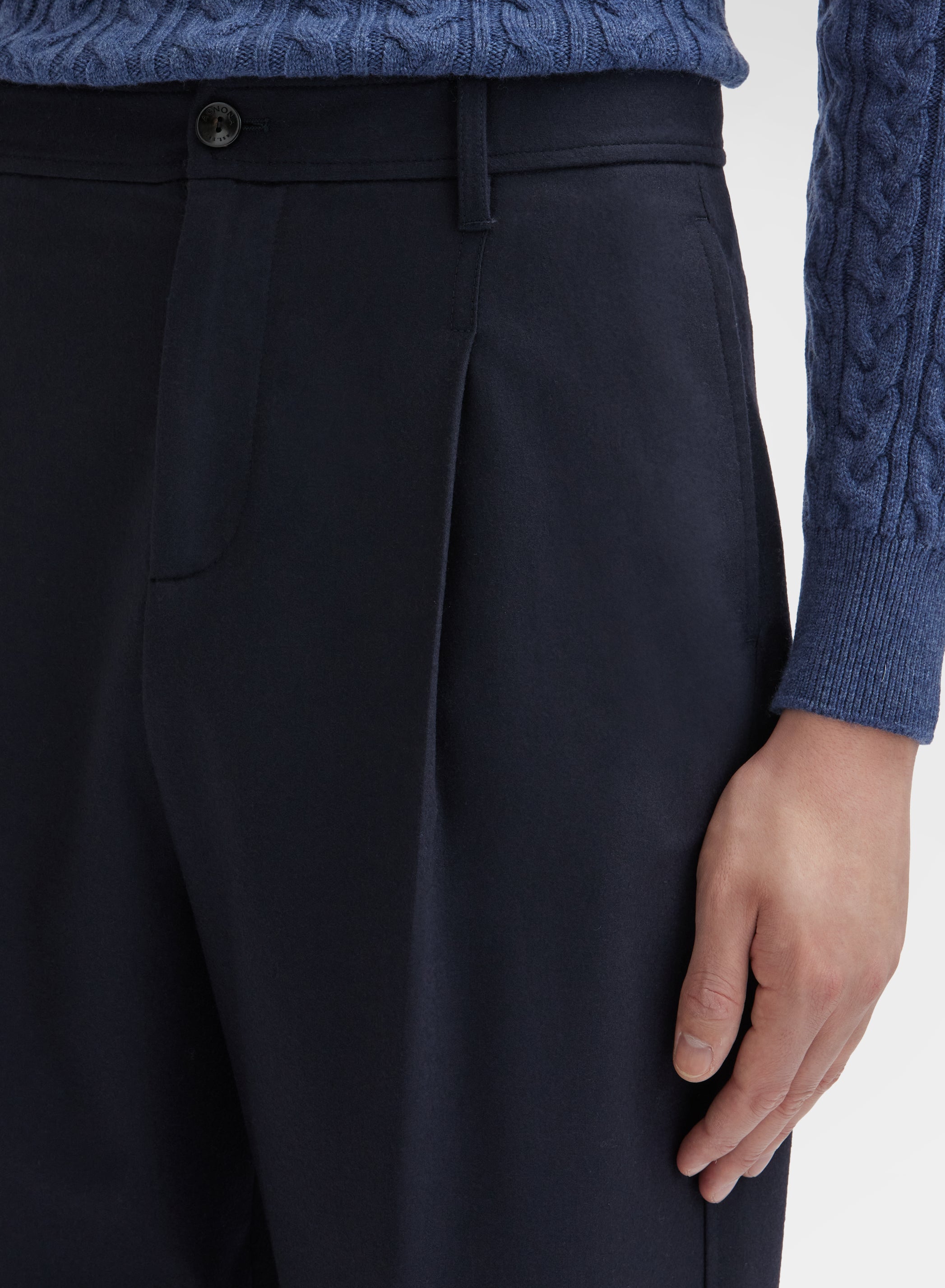WOOL CASHMERE STRETCH FLANNEL PANTS NAVY