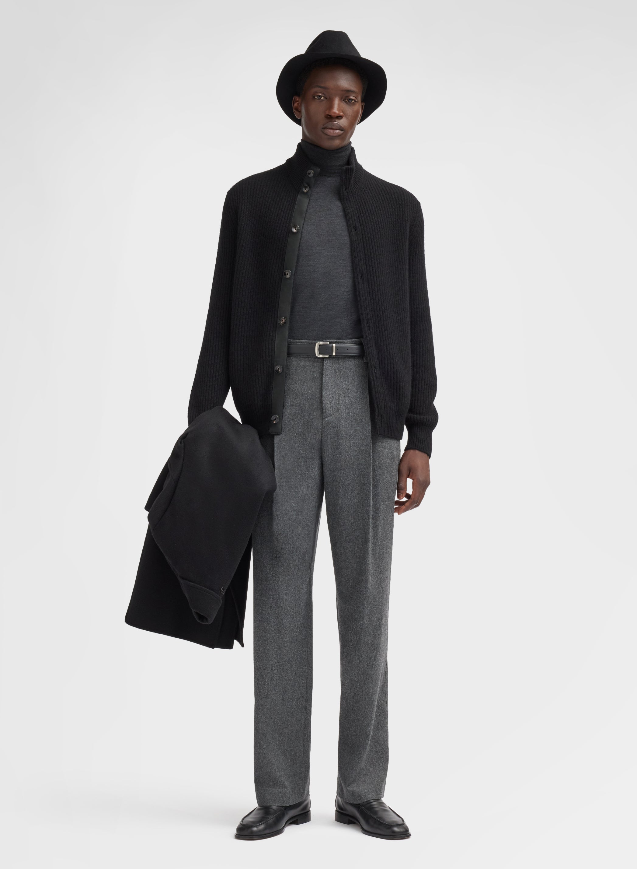 WOOL CASHMERE STRETCH FLANNEL PANTS CHARCOAL